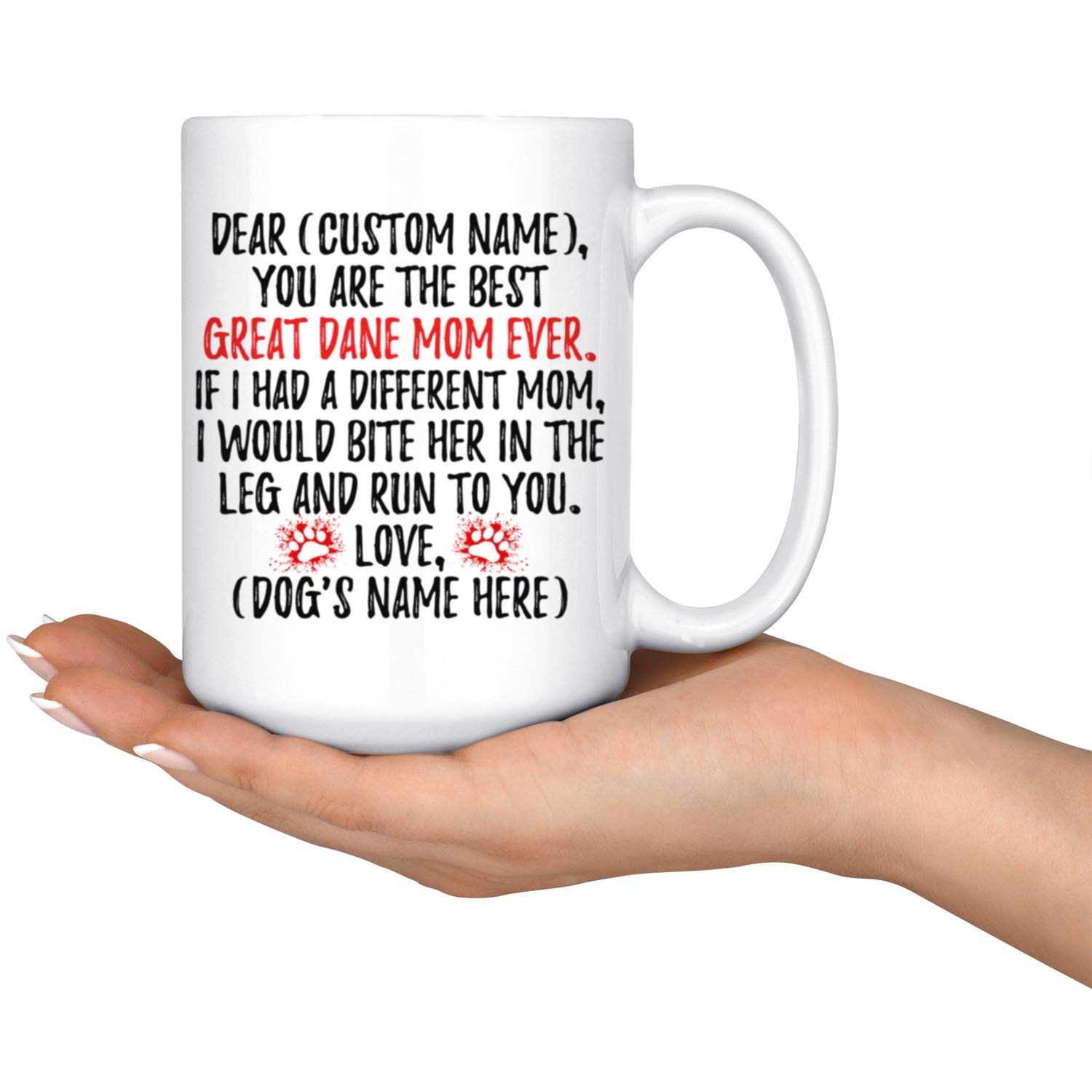 Personalized Great Dane Dog Mom Mug - 15 oz Ceramic Coffee Cup for Women, Dog Lovers & Pet Owners - Perfect Gift for Great Dane Owners, Dog Moms & Dog Lovers - Ideal for Coffee, Tea & Hot Drinks at Home or Office