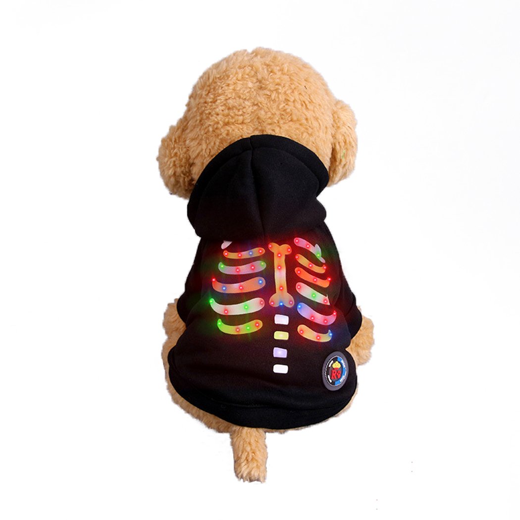 Abcsea Glow in The Dark Pet Costume - Halloween Dog Clothes with Multicolor Ribs Style (Black, Size M) - Perfect for Nighttime Walks & Halloween Parties