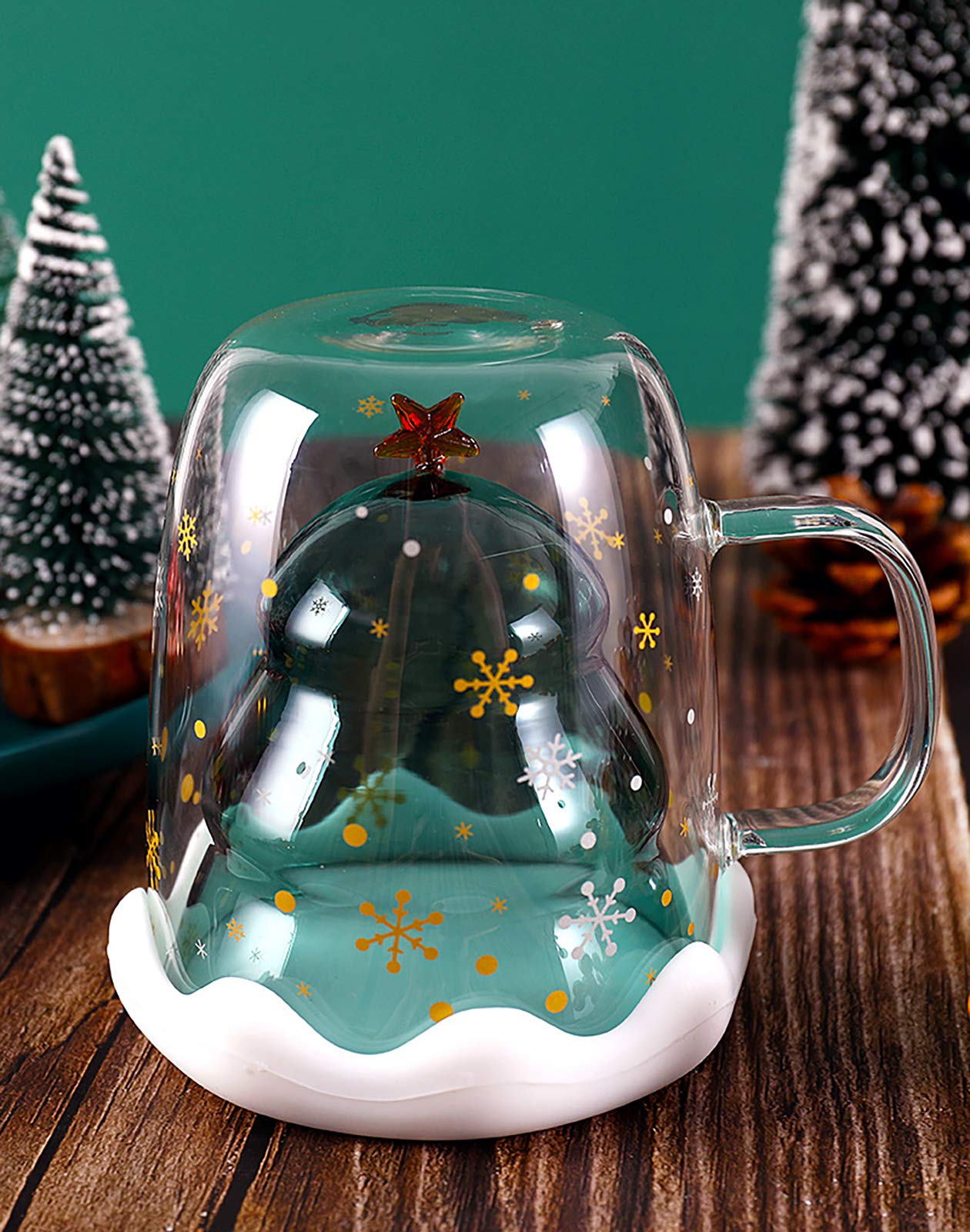 Christmas Tree Shaped Double Wall Coffee Glass Mug - Insulated Cute Couple Cup for Hot & Cold Drinks - Romantic Valentine's Day, Christmas & Birthday Gift (Blue) - Perfect for Holiday Coffee Dates, Cozy Winter Mornings & Couple Gift Exchanges