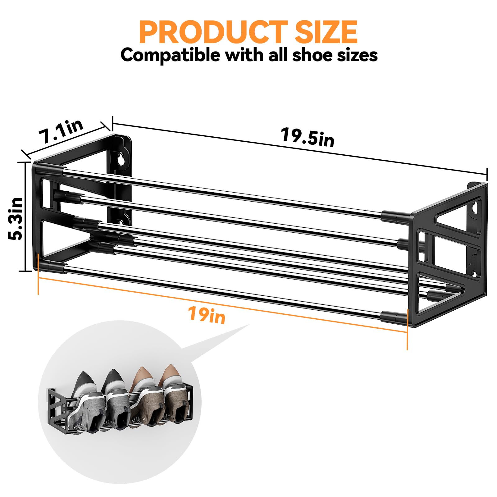 2 Pack Wall Mounted Shoe Rack for RV - Space Saving Hanging Shoe Organizer with Adhesive Mounts, Holds 8 Pairs of Shoes - Perfect for Closet, Camper, Dorm, Apartment & Small Space Organization (Black)