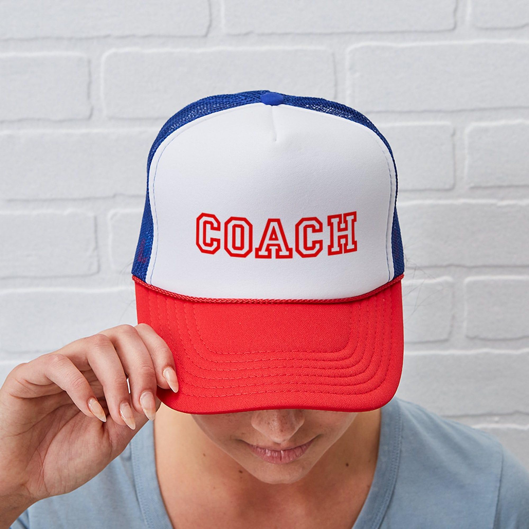 Custom Coach Trucker Mesh Hat - Adjustable Snapback Cap for Baseball & Outdoor Activities | Perfect for Sports Fans & Casual Wear