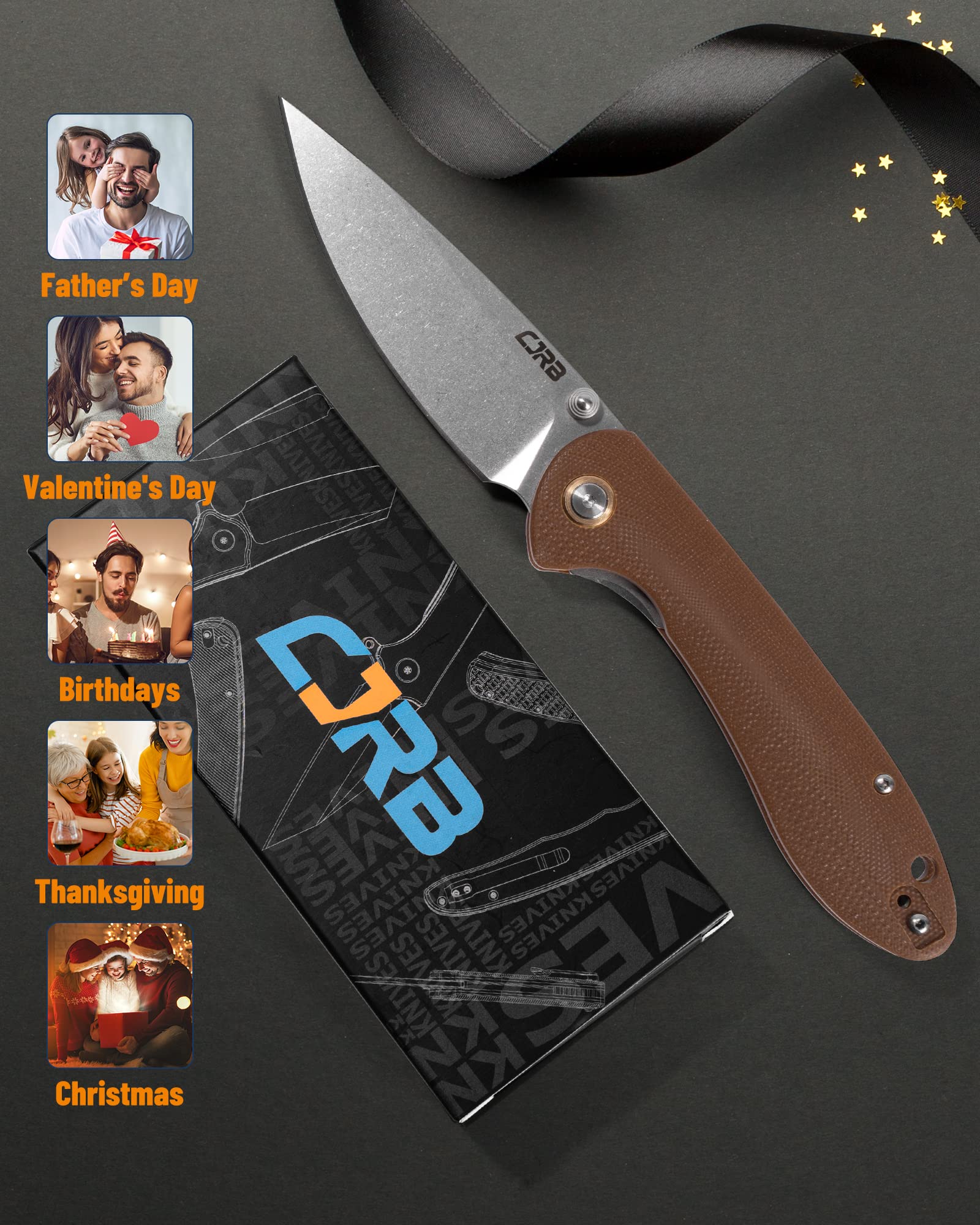 CJRB Feldspar J1912-BNC Large Folding Knife - D2 Steel Blade, G10 Handle - Tactical, Outdoor, EDC, Survival, Camping, Hunting - Perfect for Everyday Carry, Bushcraft & Self-Defense (Brown)