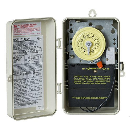 Intermatic T101P201 125V SPST 40 Amp Mechanical Timer Switch - Heavy Duty Outdoor/Indoor Electrical Timer for Appliances, Pools, and Lighting Control