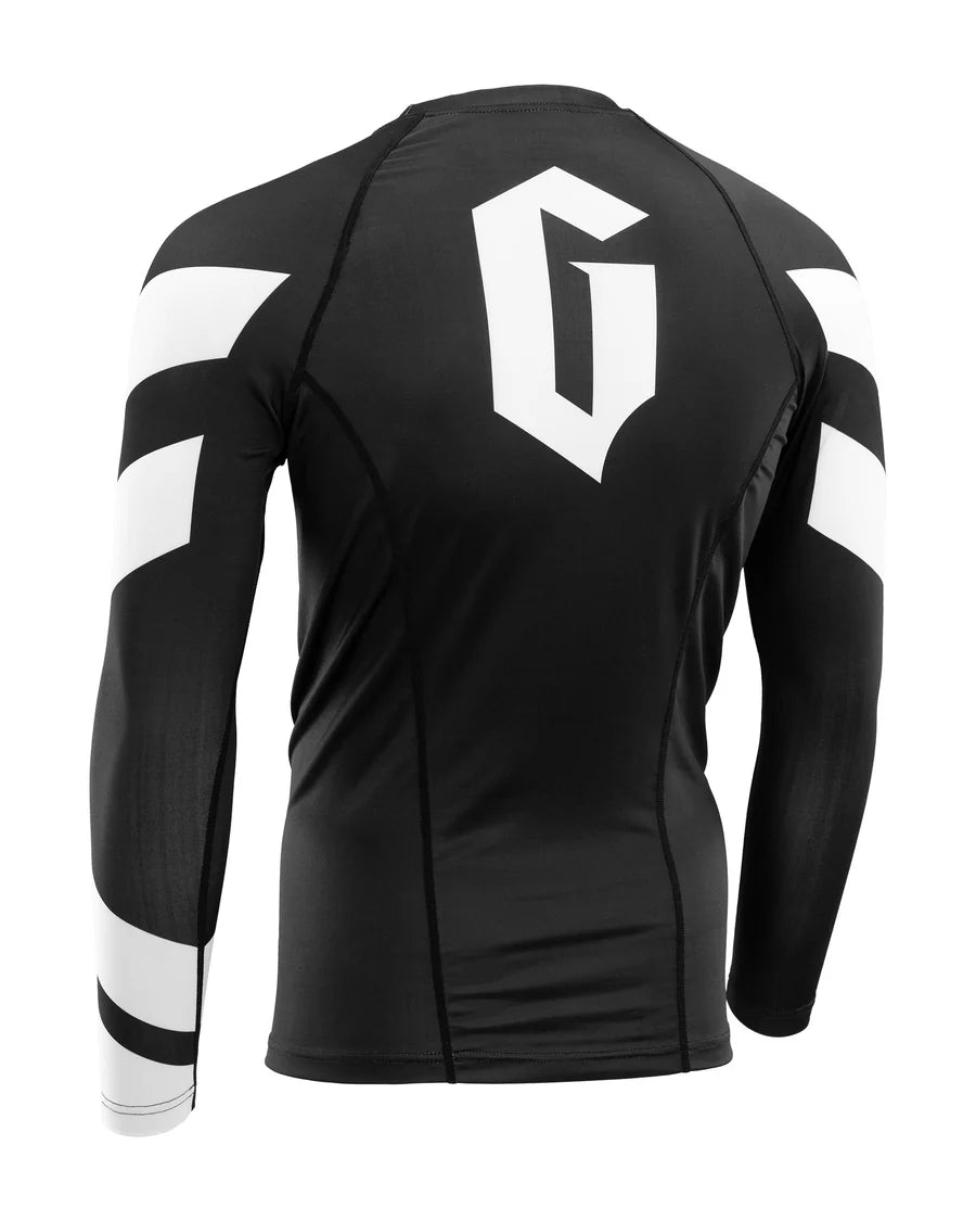 GAMENESS RASHGUARD PRO RANK LONG SLEEVE BJJ JIU-JITSU GRAPPLING FIGHT SHIRT BLACK/WHITE - Perfect for MMA Training, Brazilian Jiu-Jitsu & No-Gi Grappling