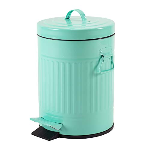 Vintage Step Trash Can with Lid - 5 Liter (1.3 Gallon) Small Waste Basket for Bathroom, Bedroom & Office - Soft Close Retro Garbage Bin for Home Decor & Organization