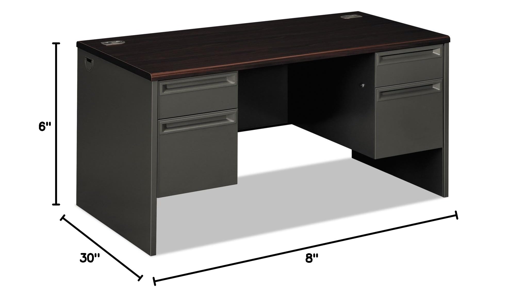 HON 38000 Series Modular Double Pedestal Desk 60x30 Inches - Mahogany & Charcoal Finish for Home Office & Workspace
