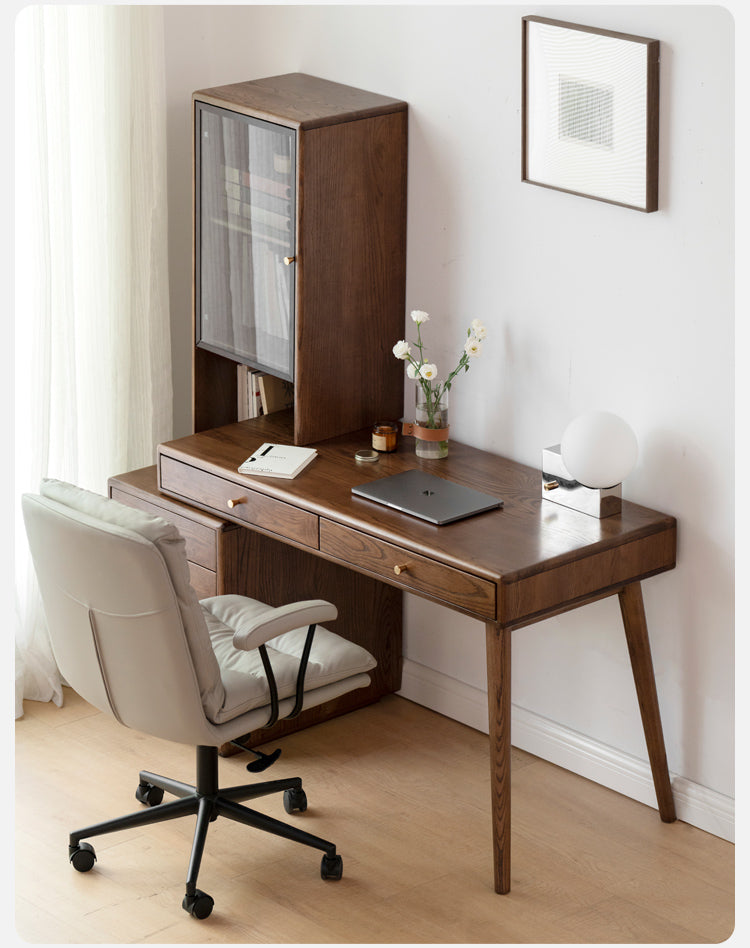 Premium Black Walnut & Ash Solid Wood Adjustable Height Modern Office Desk - Perfect for Home Office, Study Room & Workspace