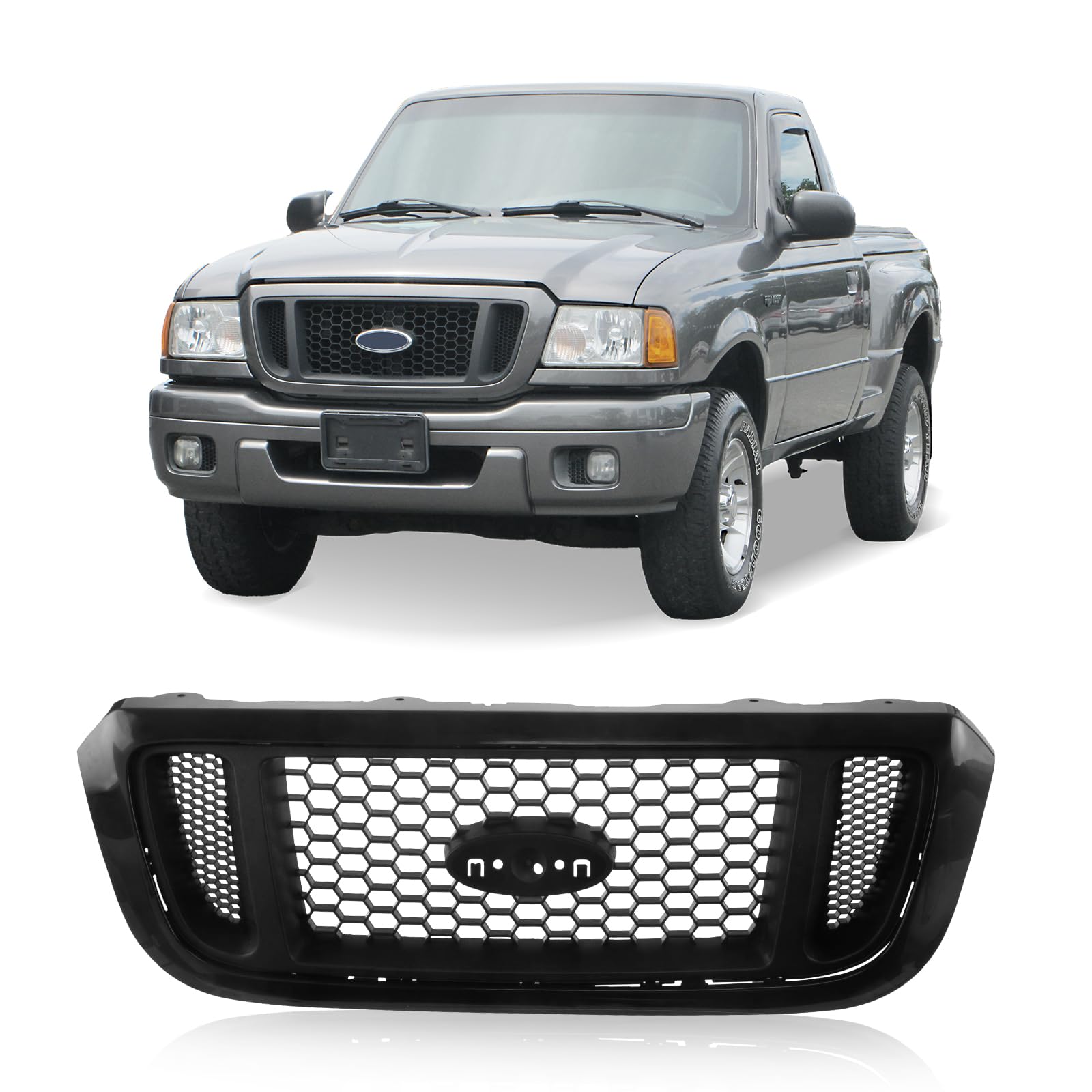 2004-2005 Ford Ranger Pickup Front Black Grille Grill Assembly Replacement (FO1200460 4L5Z8200DAF) - Durable Aftermarket Car Parts for Off-Road & Daily Driving