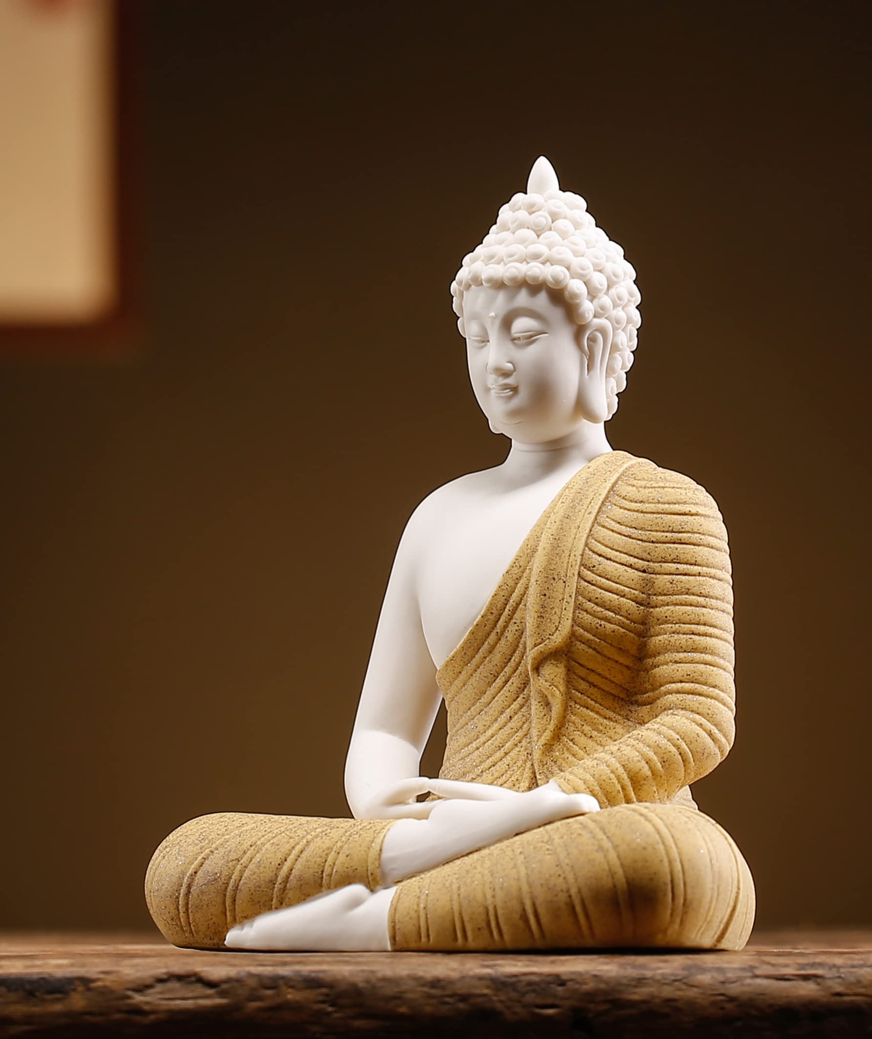 6 Inch Ceramic Yellow Buddha Statue - Handcrafted Outdoor & Indoor Decor for Garden, Patio, Living Room, Meditation Space & Zen Home Decor