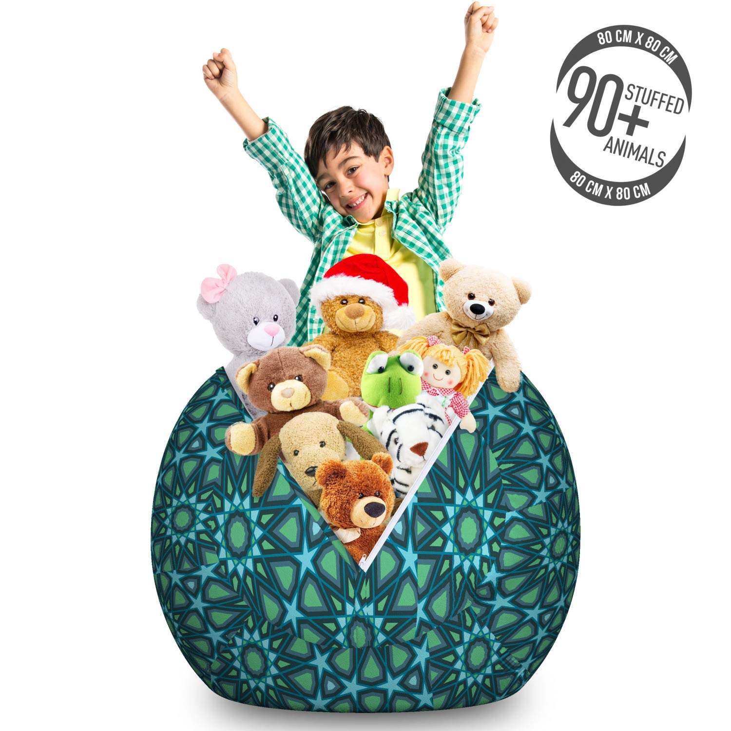 Ambesonne Large Washable Storage Toy Bag Chair - Moroccan Intricate Lattice Pattern with Oriental Influences, Dark Teal Blue Stuffed Animal Organizer for Kids' Room, Playroom & Nursery Storage Solution