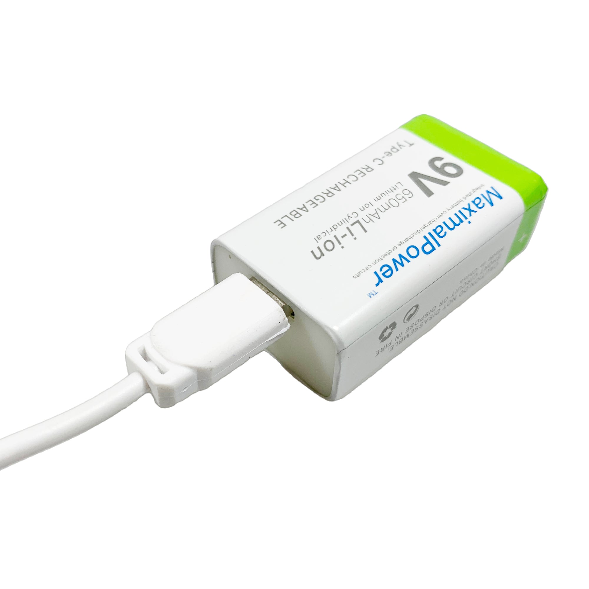 9V 650mAh Rechargeable Lithium Ion Battery with USB Type C Cable - Power for Guitar Pedals, Smoke Detectors & Electronic Devices