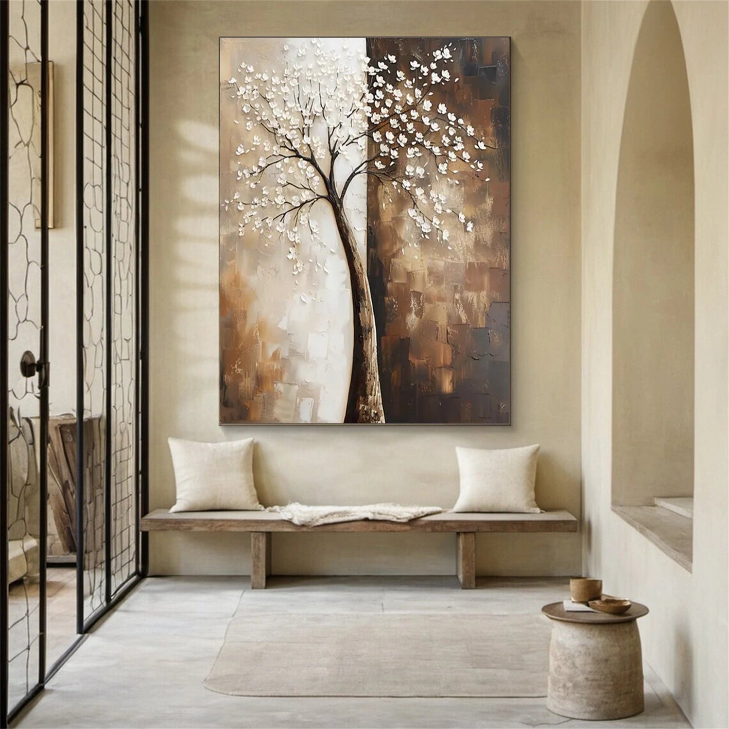 Beautiful Flower and Tree Painting #FT213 - Handmade Canvas Art for Home Decor, Living Room, Bedroom & Office Wall