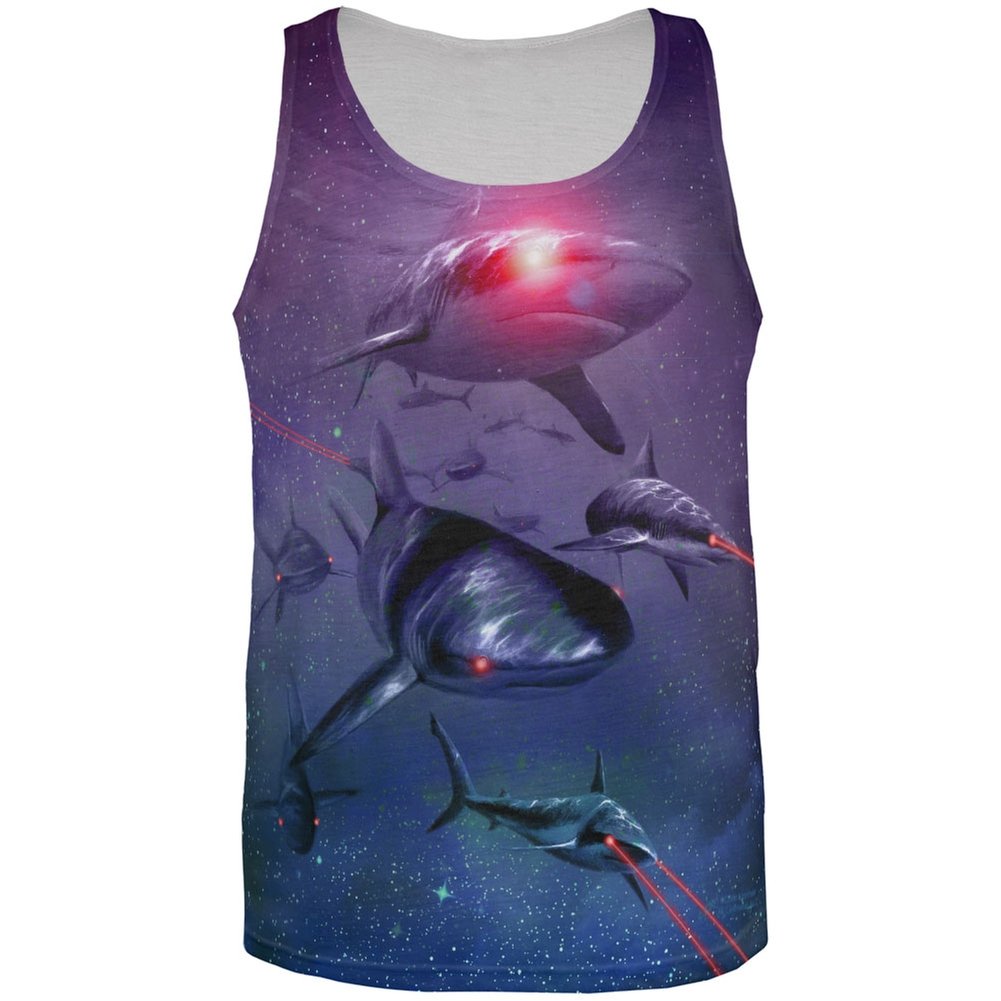 Laser Sharks in Space Galaxy Print Adult Tank Top - Cool Graphic Tee for Men & Women, Perfect for Parties, Cosplay & Casual Wear