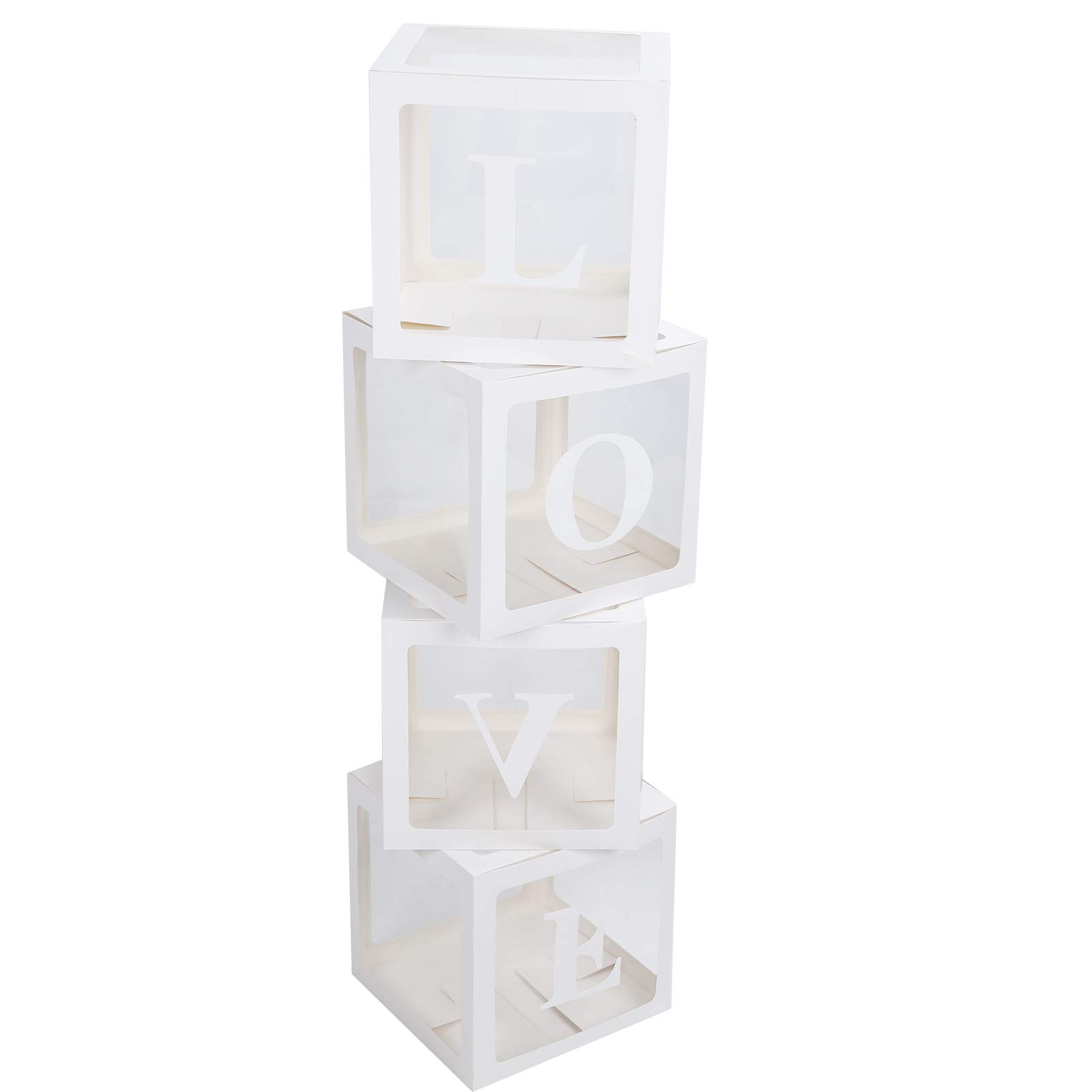 Pssopp 4Pcs Clear Balloon Storage Boxes - Transparent Baby Shower Decoration Box for Letters & Party Decor | Perfect for Baby Showers, Birthday Parties & Home Decorations