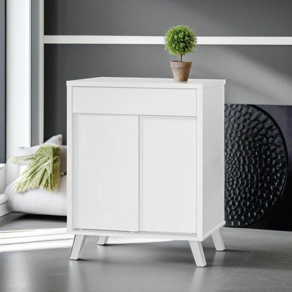 White Sliding Door Shoe Cabinet - Modern Storage Organizer for Entryway, Closet & Bedroom - Marshall Shoe Rack with Durable Design & Space-Saving Solution
