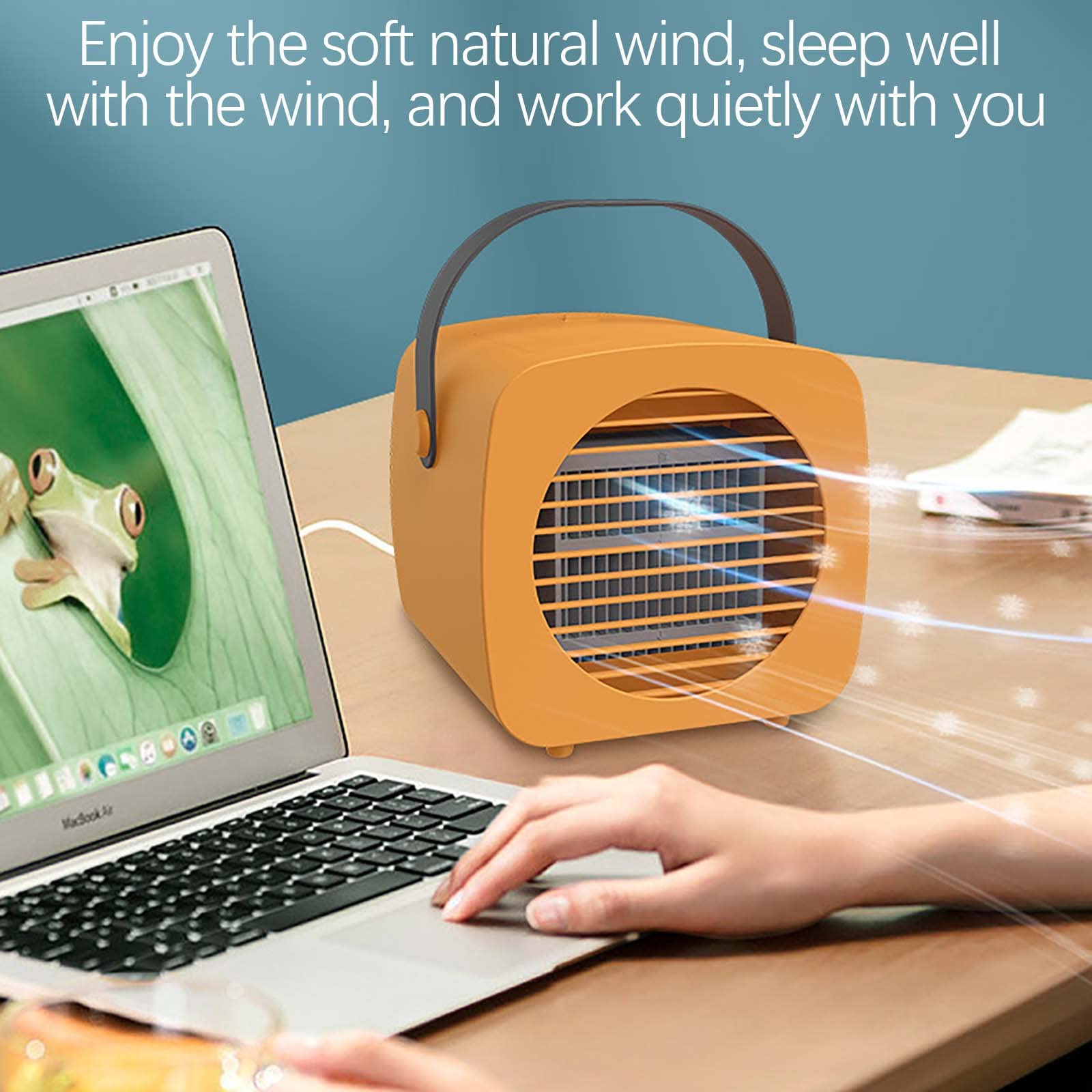 Portable Air Conditioner Fan - 3 Speed Mini Evaporative Cooler with USB Charging, Handle & Humidifier for Home, Office, Bedroom - Perfect for Summer Cooling & Personal Space Comfort (Orange)