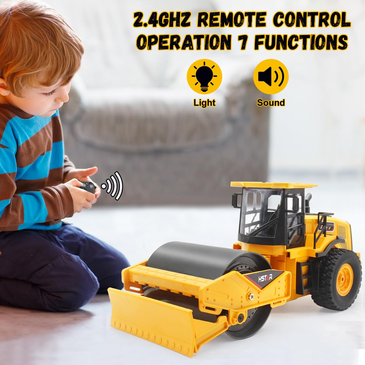 Remote Control Road Roller Toy - 7 Channel RC Construction Vehicle with Realistic Sound & Lights, Durable Garbage Truck Toy for Boys, Kids & Adults | Perfect for Construction Play, Birthday Gifts & STEM Learning