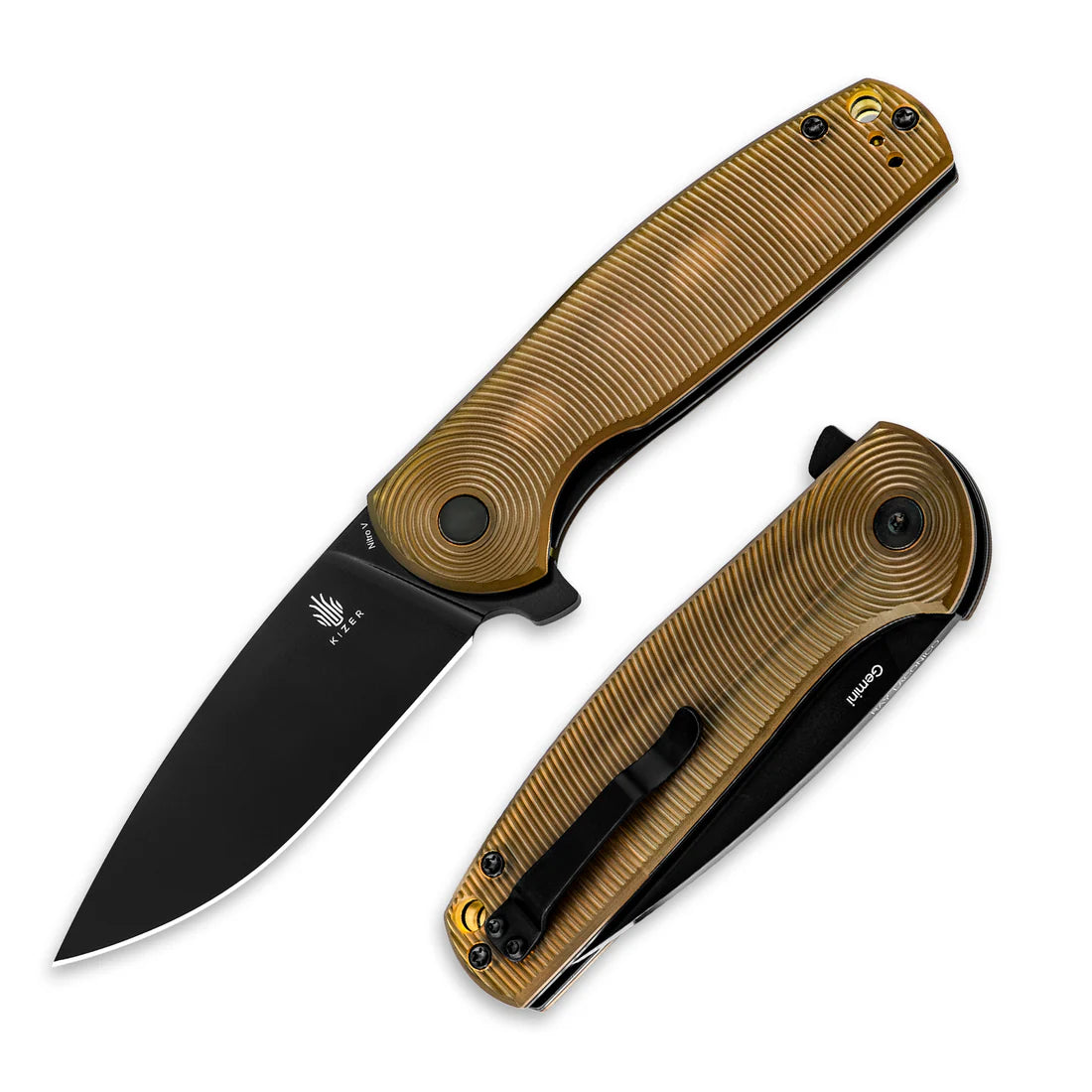 Kizer V3471A3 Vanguard Gemini Flipper Knife - Black Drop Point Blade with Yellow PEI Handles - EDC Pocket Knife for Outdoor Camping, Hiking & Everyday Carry