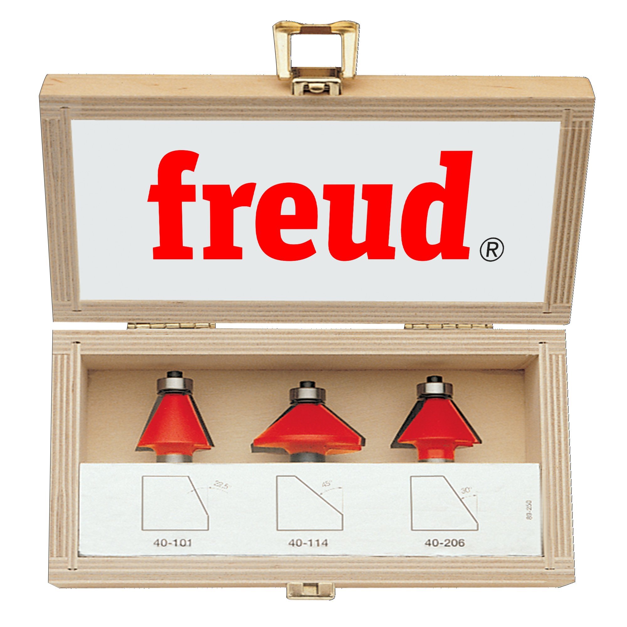 Freud 89-250 3-Piece Chamfer Router Bit Set for Woodworking - Premium Carbide Tipped Bits for Smooth Beveled Edges - Perfect for DIY Projects, Furniture Making & Cabinet Trim