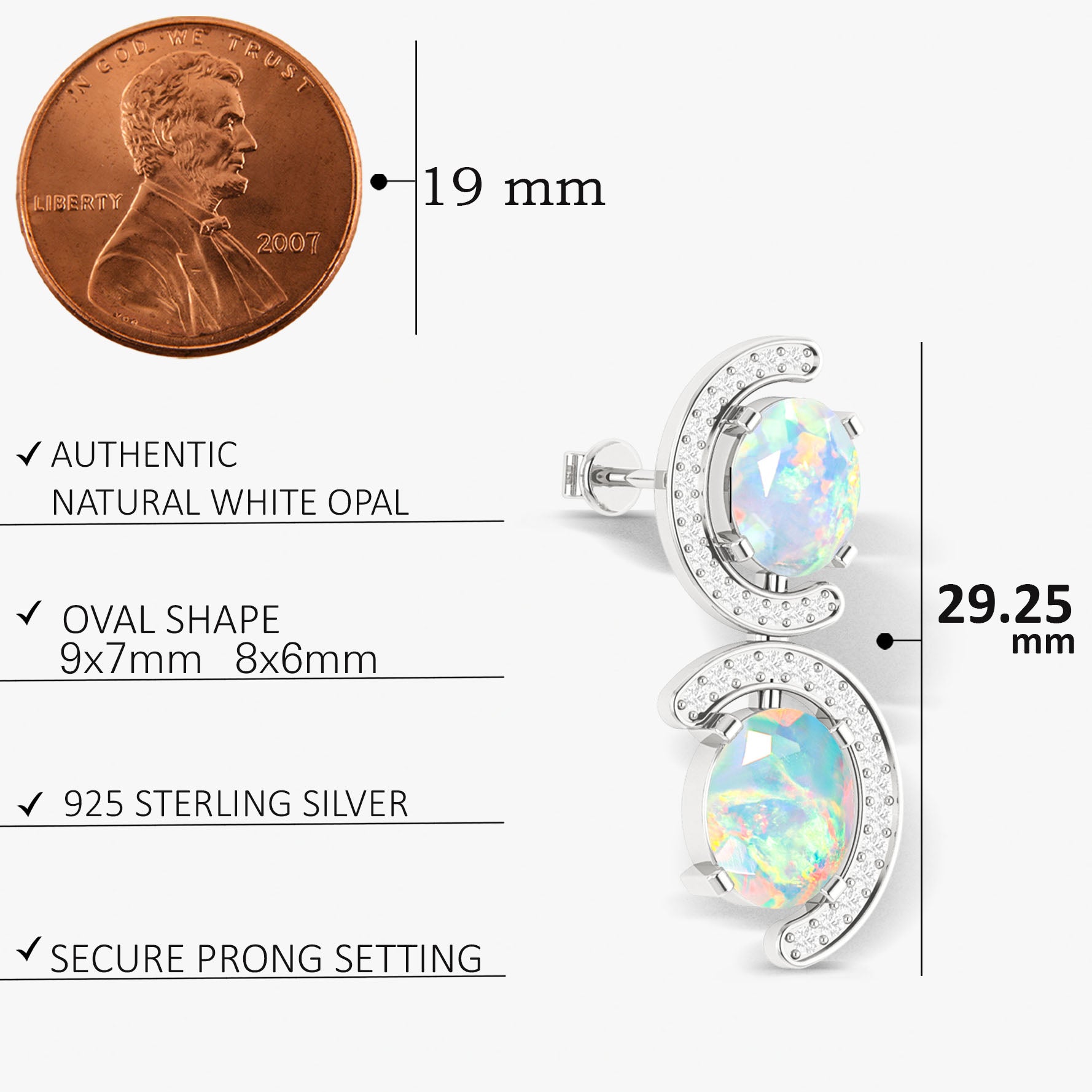 Natural White Opal 'C' Shape Stud Earrings – Dainty Boho Jewelry for Women, Hypoallergenic Sterling Silver Earrings for Everyday Wear | Perfect for Gifts, Parties & Casual Outfits