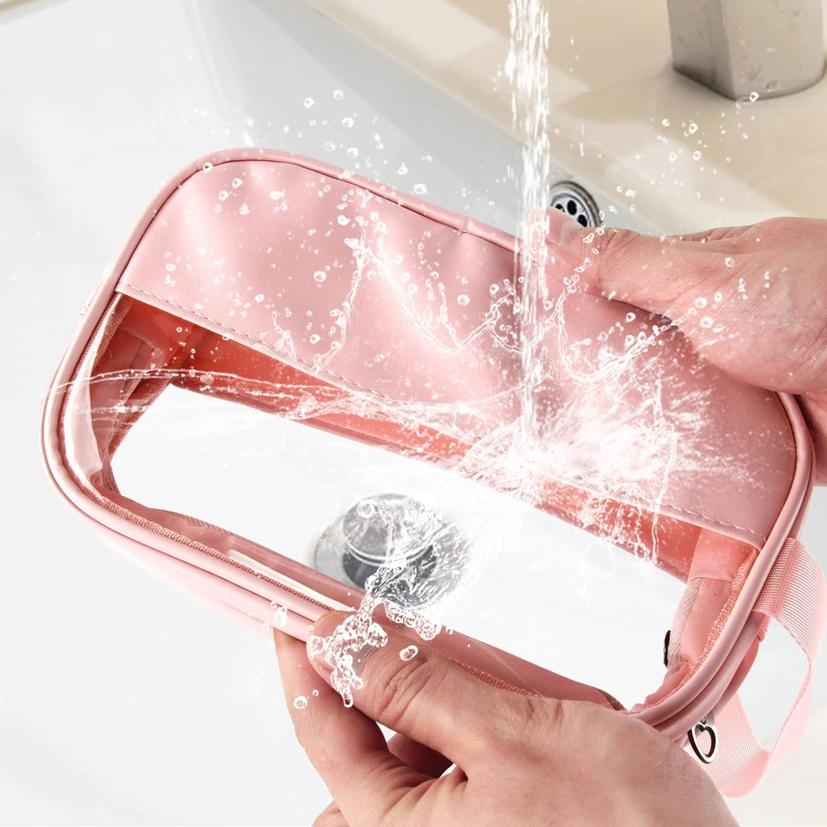 Luxula Clear PVC Travel Cosmetic Bag - Waterproof Makeup Organizer & Toiletry Pouch for Women & Girls (Pink, Large Size) - Perfect for Air Travel, Gym, Beach & Daily Essentials Storage