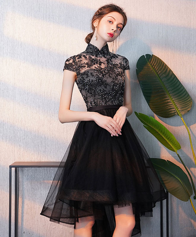 Elegant Black Tulle Lace Short Prom Dress | Homecoming Party Dress for Teens | Perfect for Dances, Formals & Special Occasions