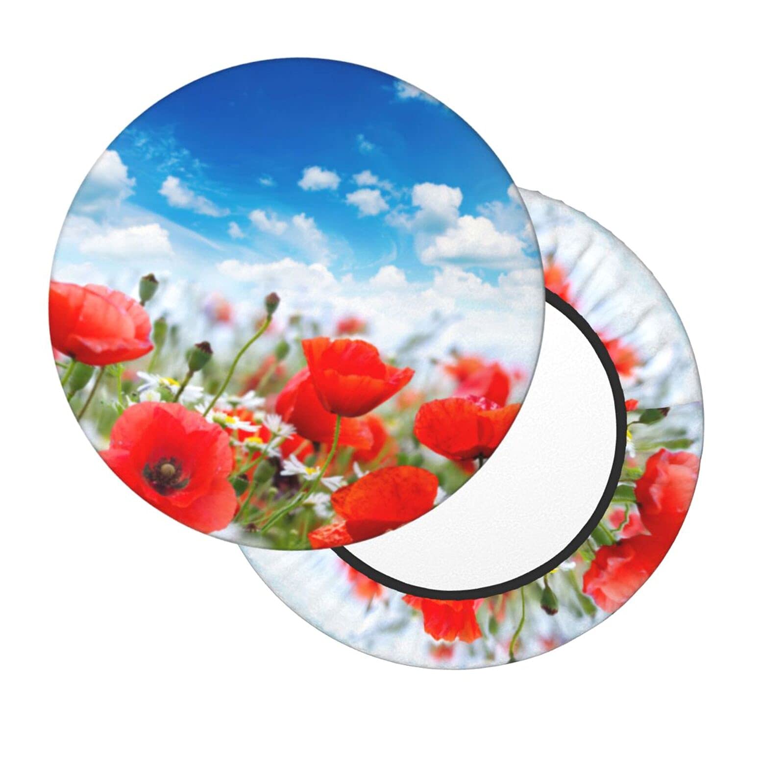 Velvet Round Bar Stool Slipcover with Poppies in The Field Print - Plush Seat Protector for Counter Chairs - Perfect for Dining Rooms, Kitchen Islands & Home Decor