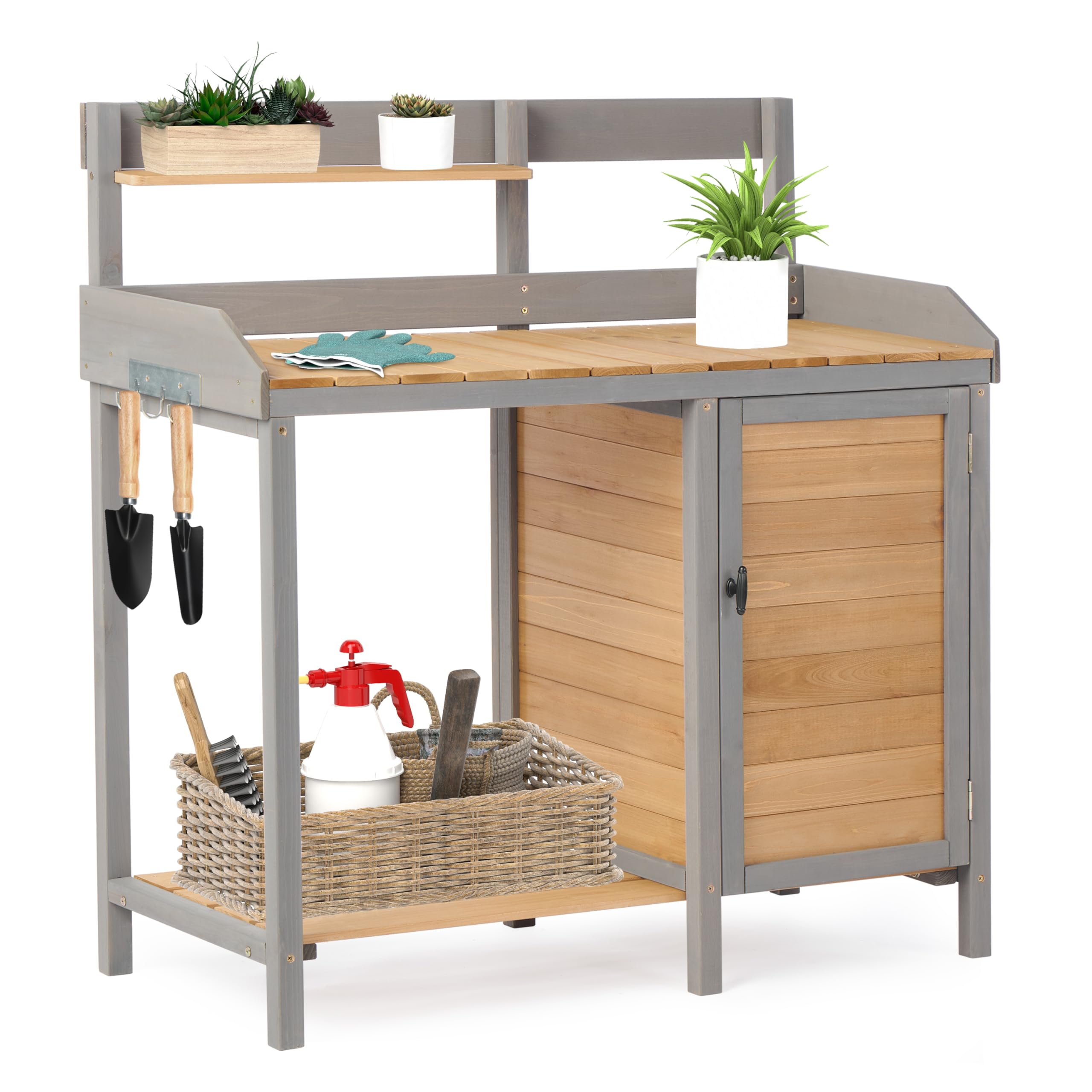 Wooden Potting Bench with Sink - Outdoor Garden Work Table with Storage Shelf | Perfect for Planting, Gardening, and DIY Projects on Patio, Lawn or Backyard