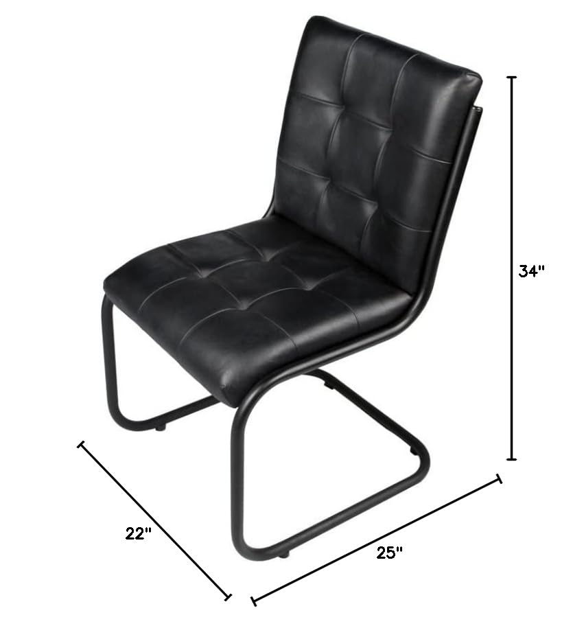 Black Moti Wilson Leather Side Chair with Sturdy Cast Iron Frame – Perfect for Dining Rooms, Living Rooms & Office Spaces