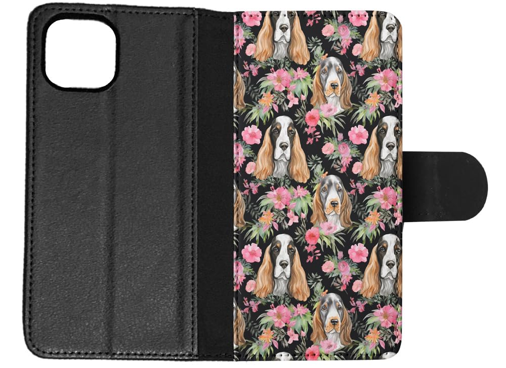 Faux Leather Flip Wallet Phone Case for Apple iPhone 14 Plus with Grand Basset Griffon Vendeen Puppy Dog Pattern - Perfect for Everyday Use & Travel Protection