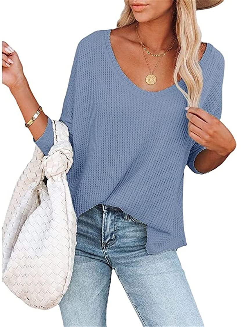 Women's Waffle Knit Tunic Top - V Neck Long Sleeve Casual Loose Pullover Blouse - Perfect for Fall Layering, Office Wear & Weekend Outfits