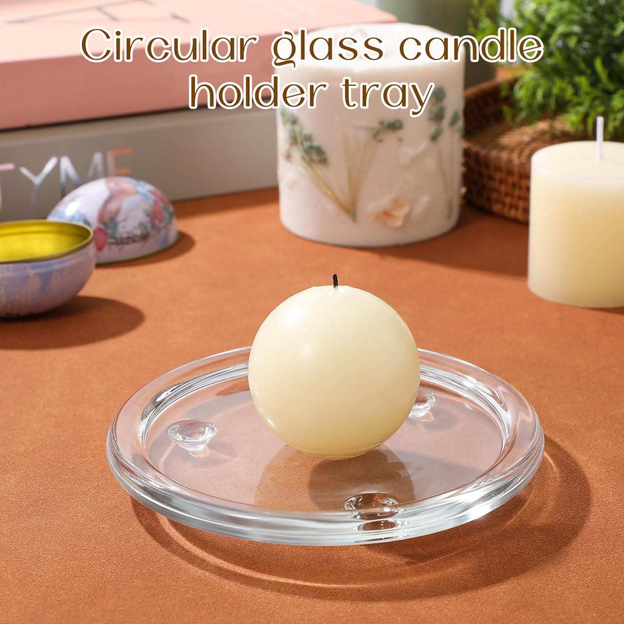 3Pcs Clear Glass Candle Plates - 5 Inch Round Candle Holder Tray for Pillar Candles | Decorative Glass Coaster & Desktop Centerpiece | Perfect for Wedding, Dining Table, Home Decor & Party Decorations