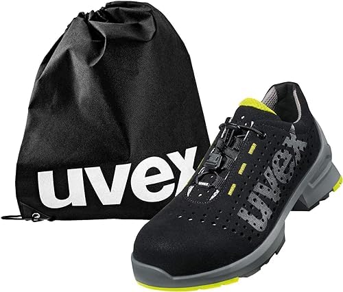 Uvex S1 SRC ESD Safety Work Shoes - Lightweight, Non-Slip, Anti-Static - with Free Shoe Bag - Lime Black - Ideal for Construction, Warehouse & Industrial Workplaces
