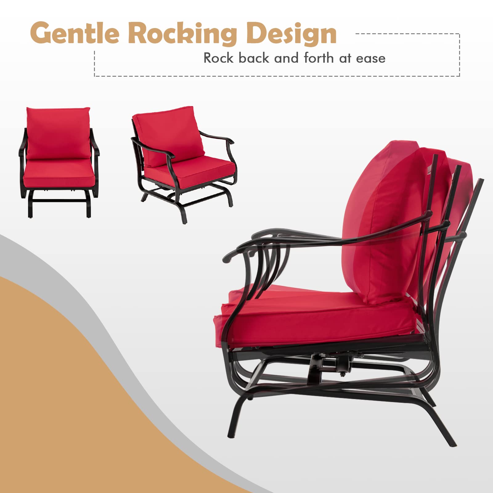 Giantex 3-Piece Outdoor Bistro Set with Rocking Chairs & Coffee Table - Steel Patio Rockers, Gliding Front Porch Furniture for Yard, Poolside, Deck, Garden (Red) | Perfect for Relaxing in Backyard, Balcony or Outdoor Entertaining
