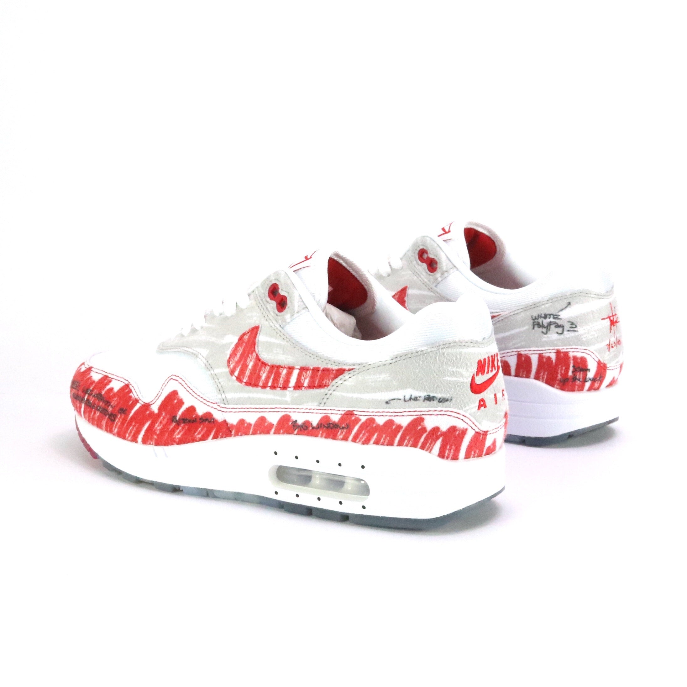 Nike Air Max 1 Tinker Sketch to Shelf Sneakers - White/Sport Red/Black/Neutral Grey - Men's Running Shoes for Casual Wear & Gym Workouts