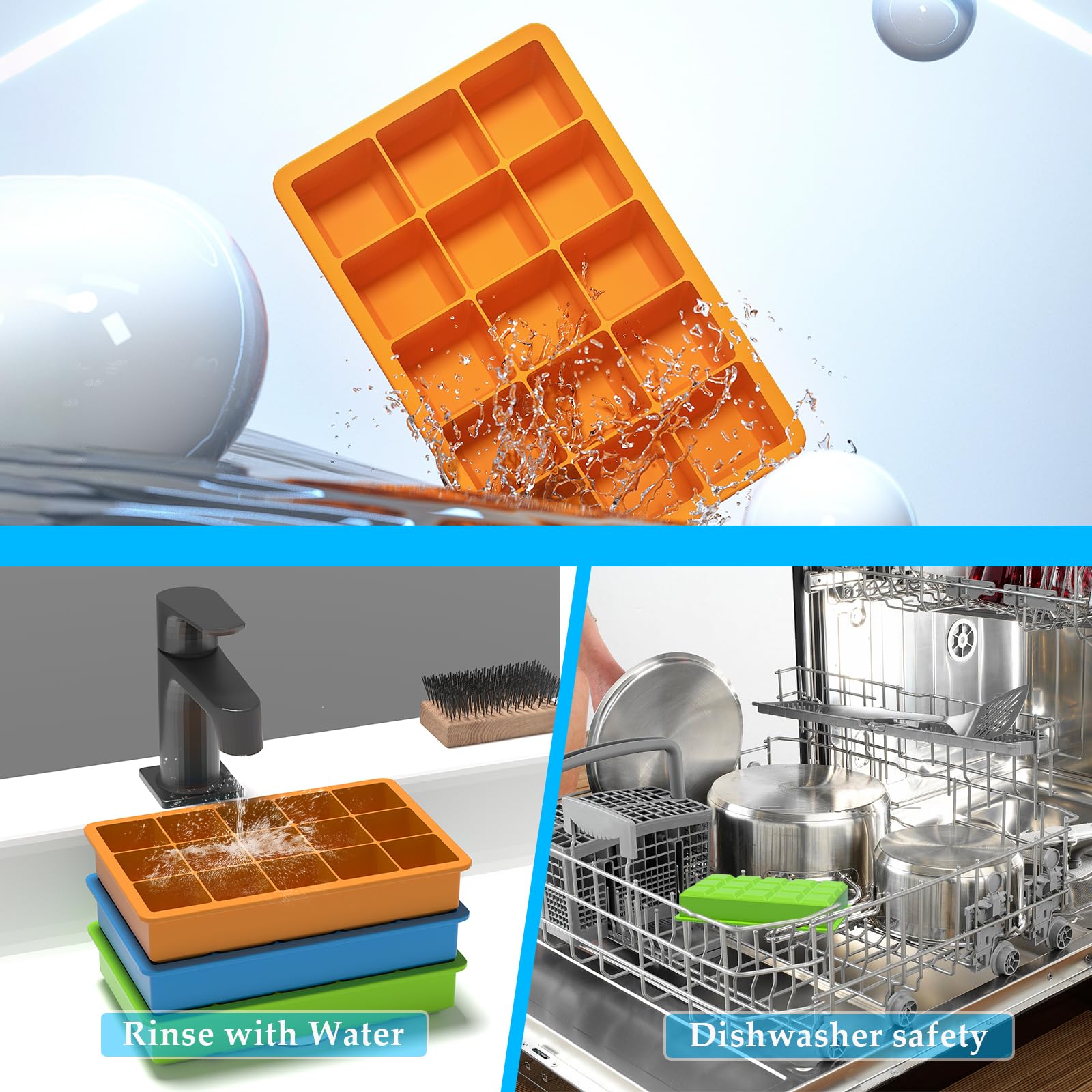 3 Pack Silicone Ice Cube Trays - BPA Free, Flexible & Easy Release Ice Cube Molds (1.2 Inch) for Cocktails, Whiskey, Juice & Baby Food - Stackable Freezer Trays for Home Bars, Parties & Everyday Use