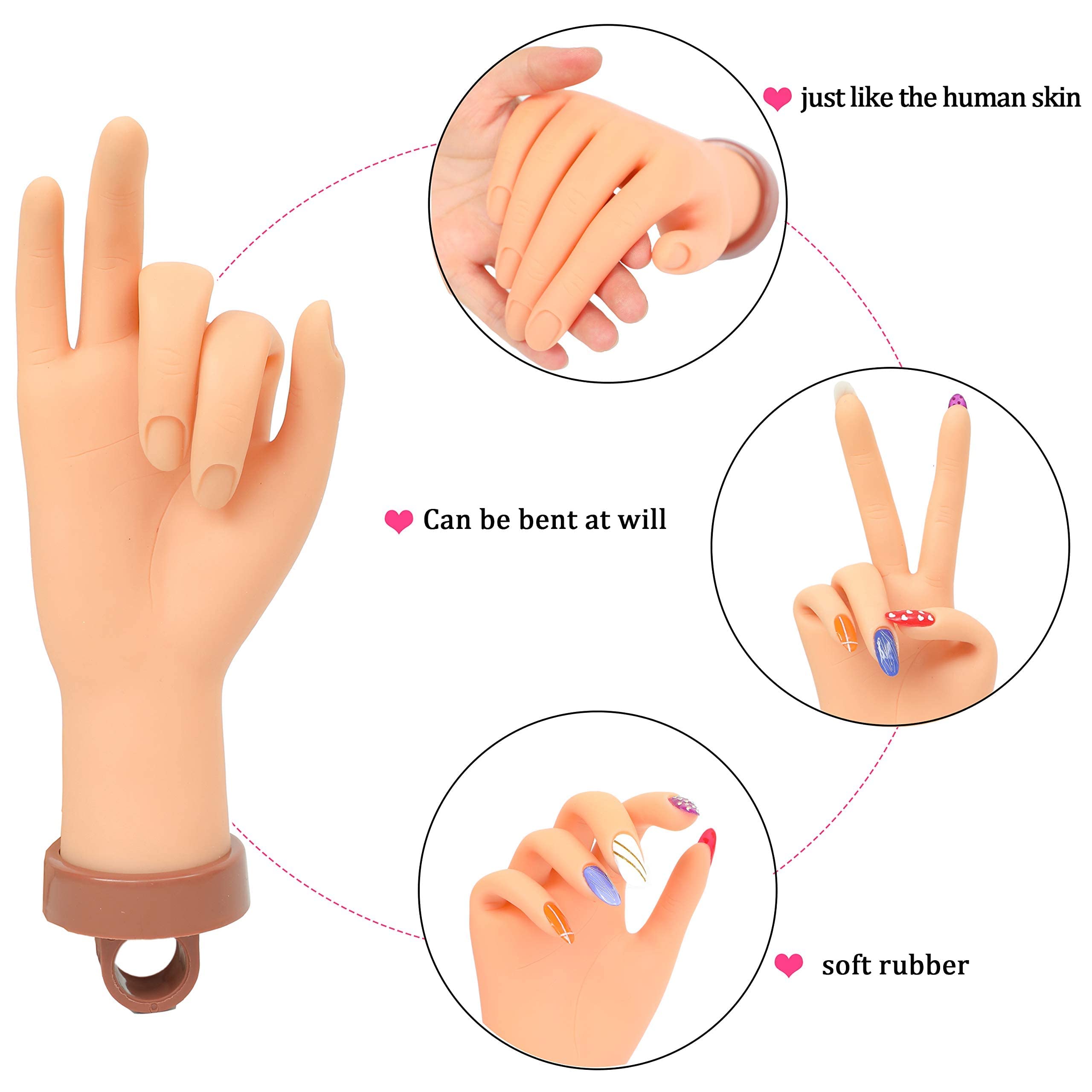 Professional Acrylic Nail Practice Hand - Mannequin Training Hand for Beginners, Fake Hand for Nail Art & Acrylic Nail Extension Practice - Perfect for Home Salon, Nail School & DIY Nail Training (1Pc)