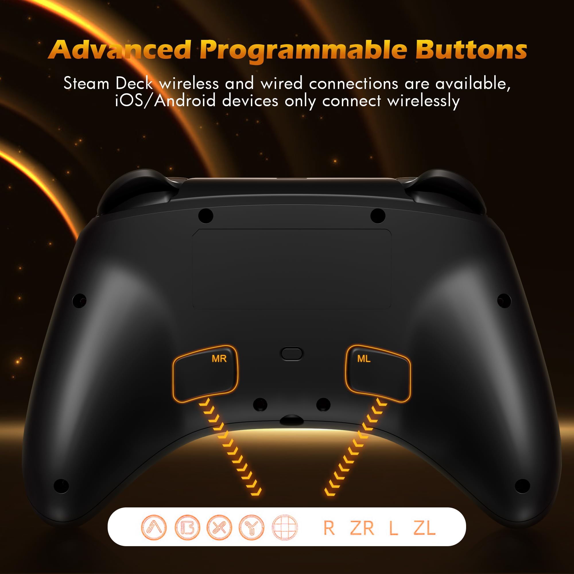 Mytrix Gold Wireless Pro Controller for Nintendo Switch/Switch Lite/Switch OLED - RGB Joystick Gamepad Compatible with PC/Android/iOS/Steam/Steam Deck - Multi-Platform Gaming Controller for Home Entertainment & Travel Gaming