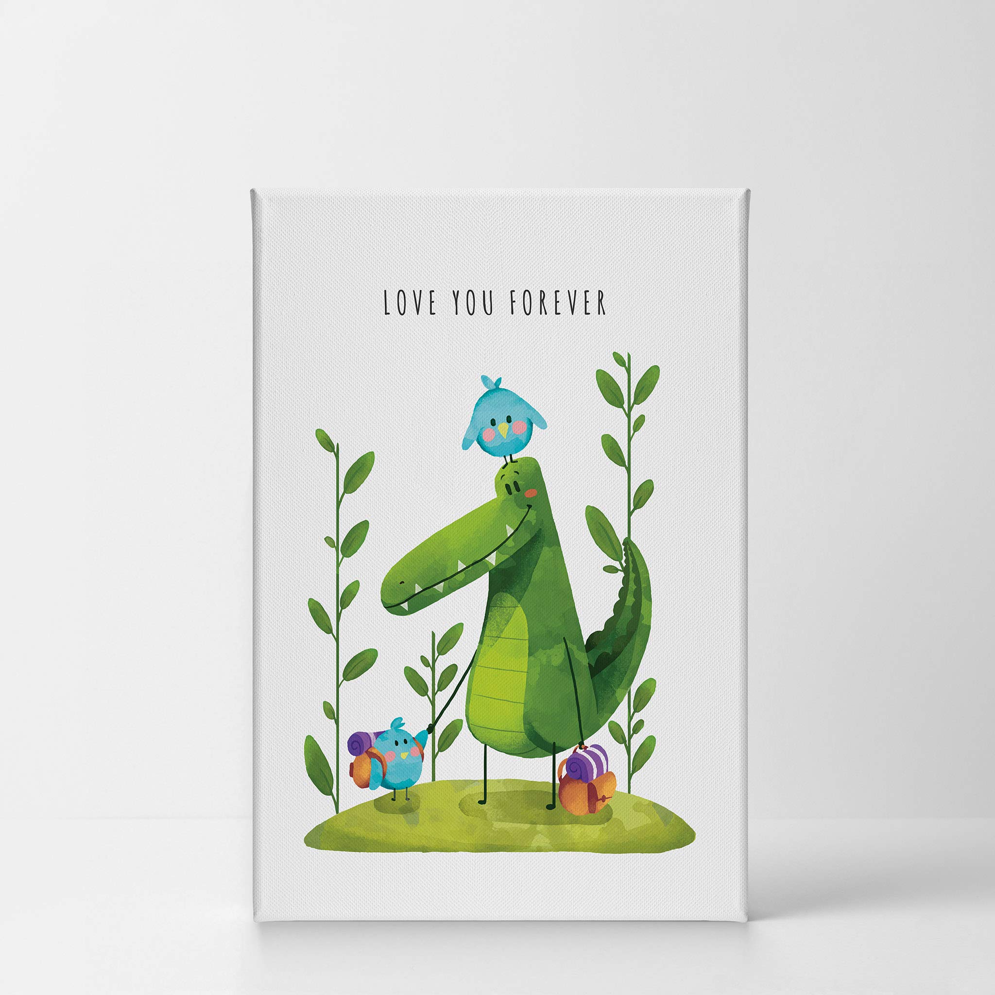 Cute Animals Love You Forever Canvas Print - Smile Art Design White Background Wall Art for Kids Room, Nursery, Baby Room Decor - Ready to Hang 40x30 Inches - Made in USA | Perfect for Children's Bedroom, Playroom & Gift Ideas