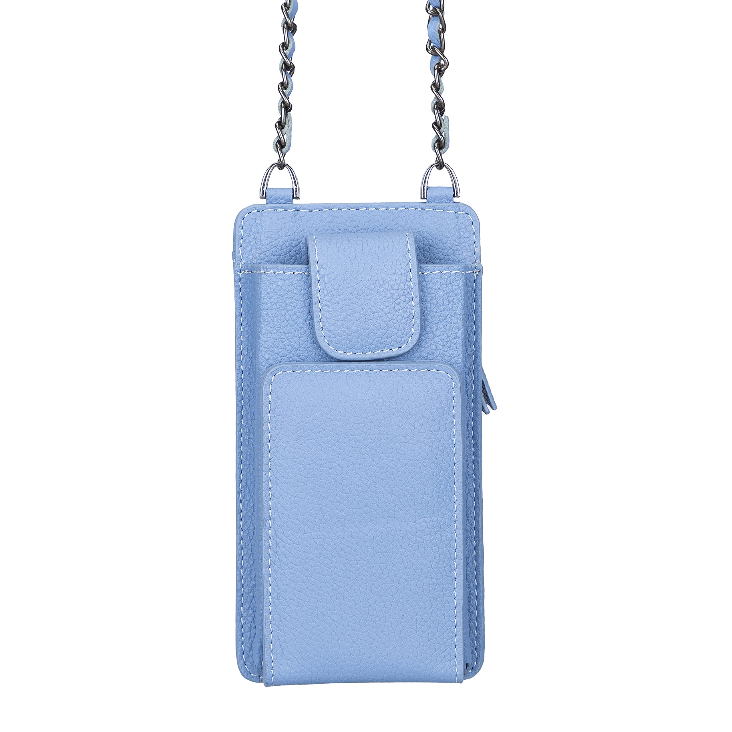 Crossbody Phone Case for iPhone 15 Pro Max & Samsung S24 - Light Blue Shoulder Strap Wallet Case | Hands-Free Convenience for Travel, Shopping & Outdoor Activities