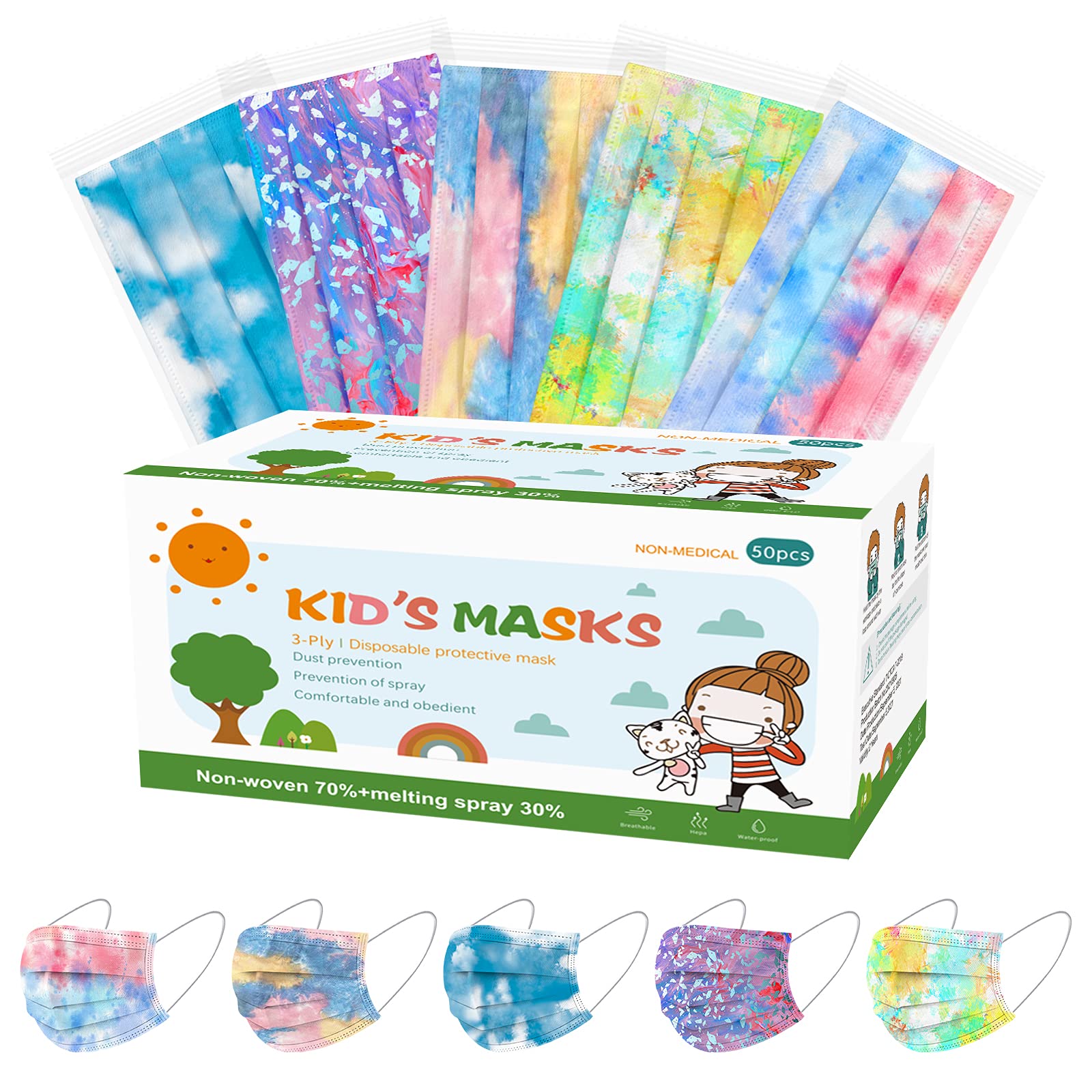 50PCS Kids Disposable Face Masks - Individually Wrapped 3-Layer Breathable Protection for Boys & Girls - Perfect for School, Travel, and Daily Activities