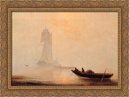 Ivan Aivazovsky Framed Canvas Art - 24x18 Inch Gold Ornate Wood Fishing Boats Harbor Painting - Perfect for Living Room, Office & Nautical Decor