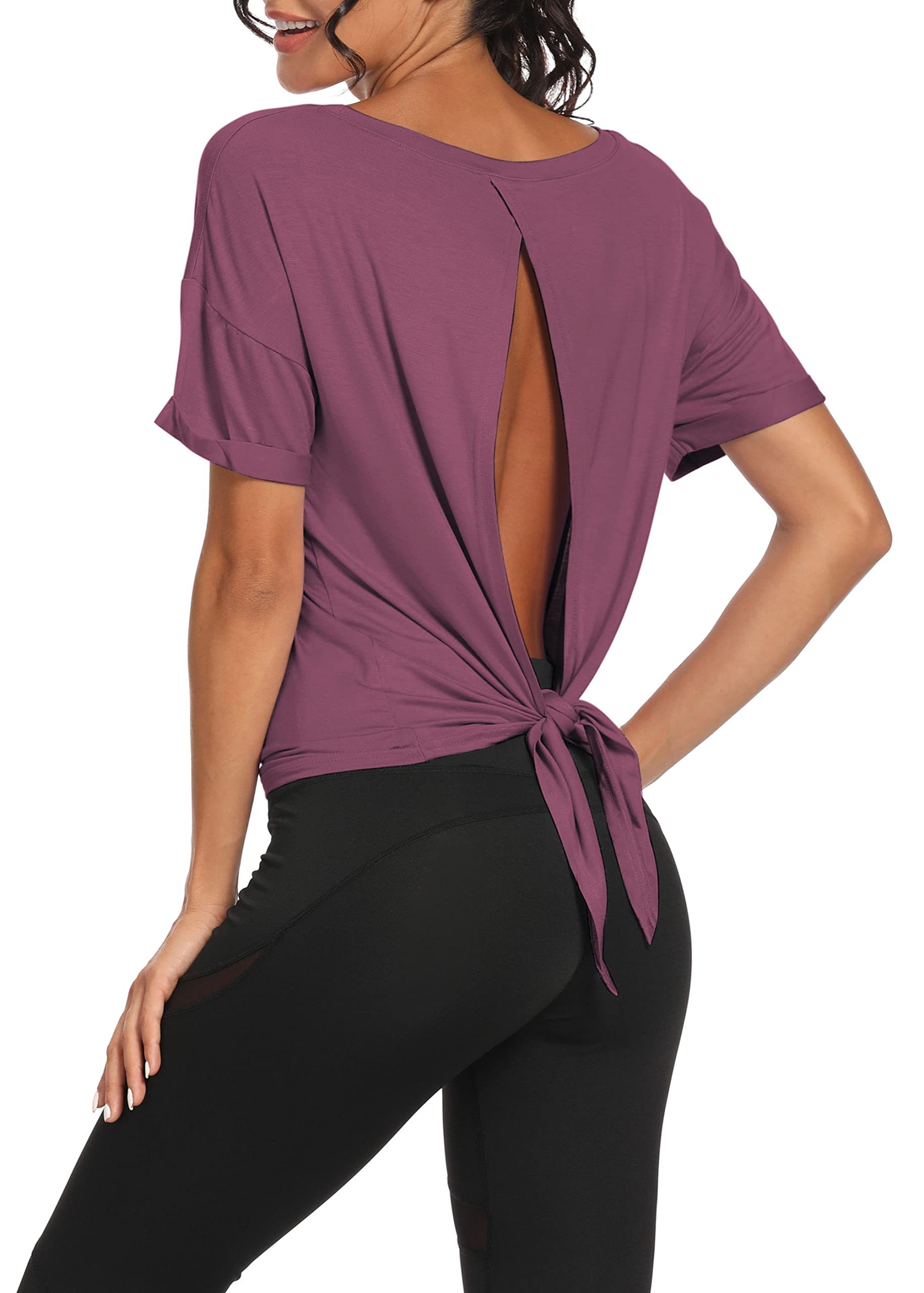 Bestisun Women's Open Back Workout Tops - Tie Back Muscle Tank Shirts for Gym, Yoga & Running - Breathable Athletic Training Clothes for Women