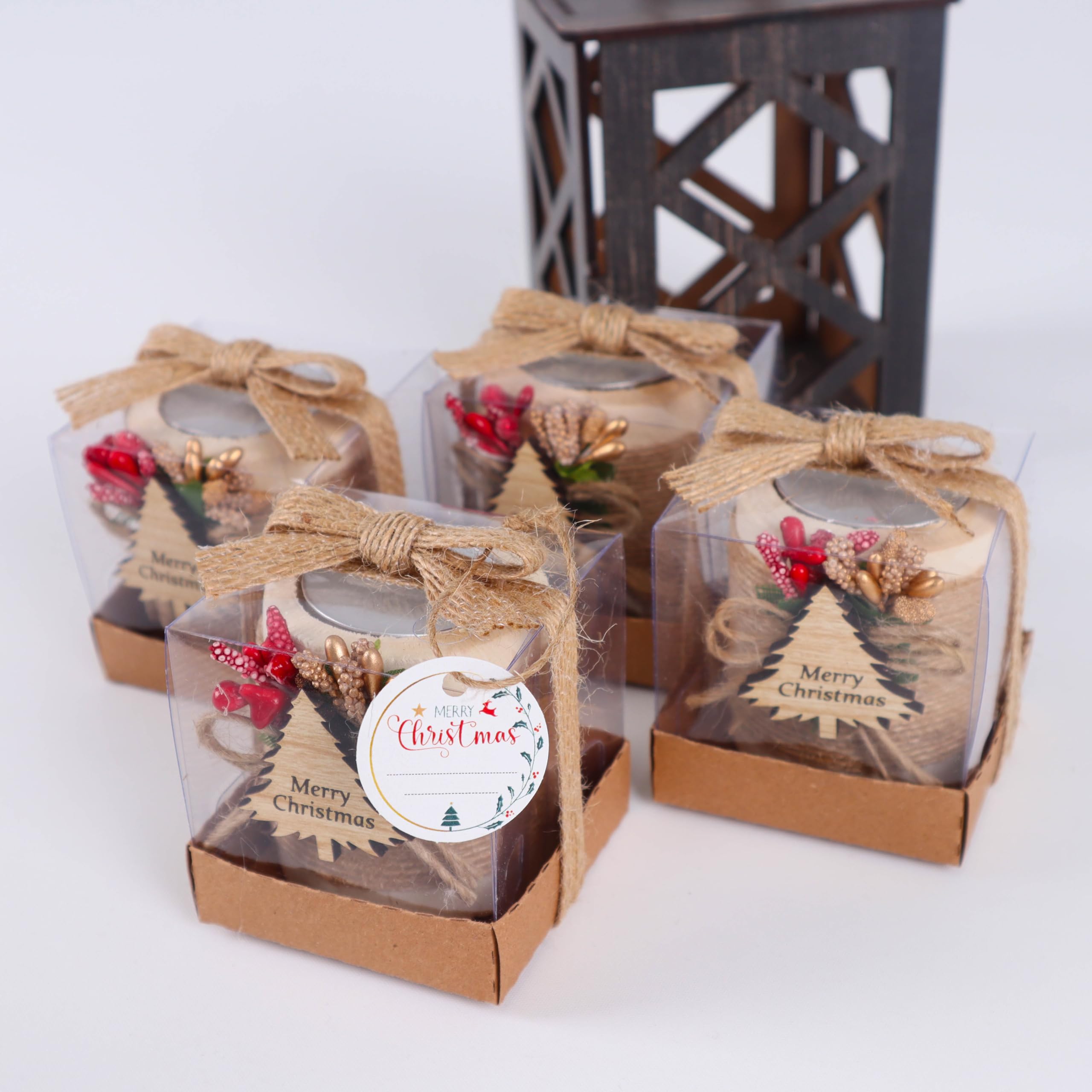 Pack of 10 Wooden Tealight Candle Holders - Christmas Tree Shaped Holiday Decorations for Xmas, New Year & Noel - Light Brown Bulk Candles for Home, Party & Festive Decor