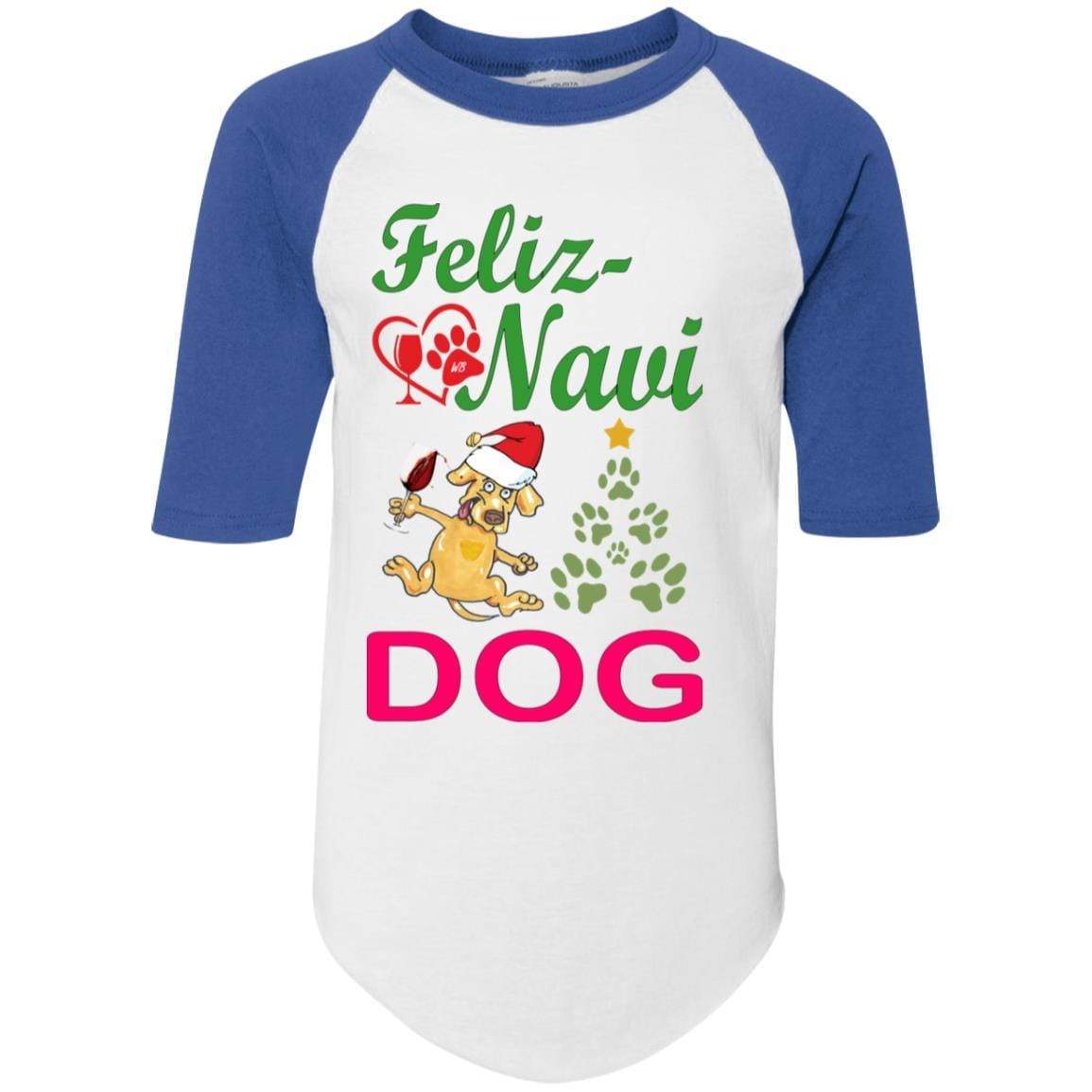 Feliz Navi Dog Youth Colorblock Raglan Jersey - Trendy Christmas Sweater for Dogs | Perfect for Holiday Photos & Festive Gatherings