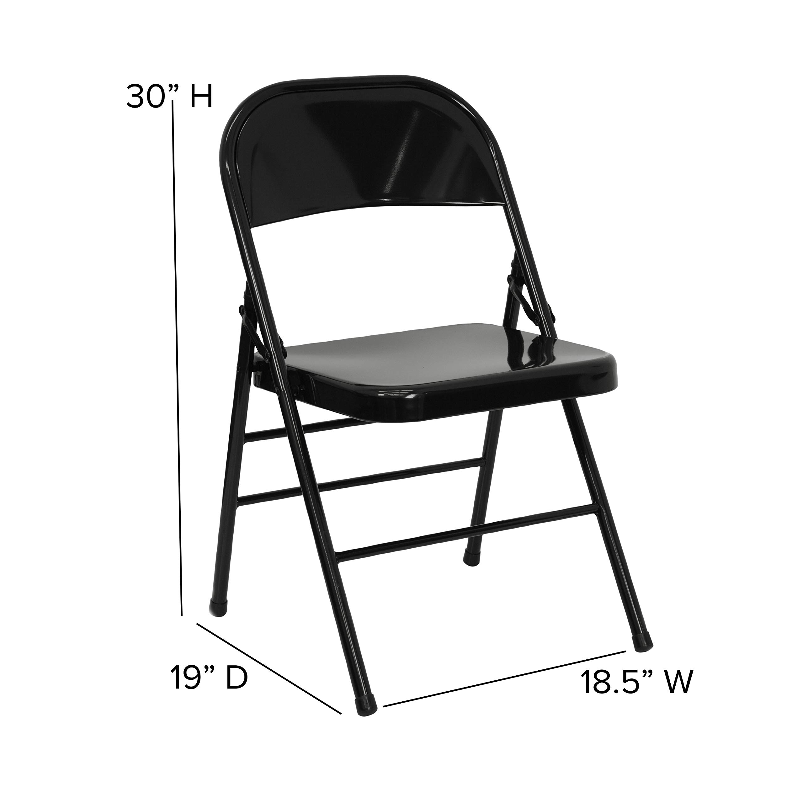 EMMA + OLIVER 2 Pack Heavy Duty Black Metal Folding Chairs - Triple Braced & Double Hinged for Stability, Indoor Outdoor Use for Parties, Weddings, Events & Camping