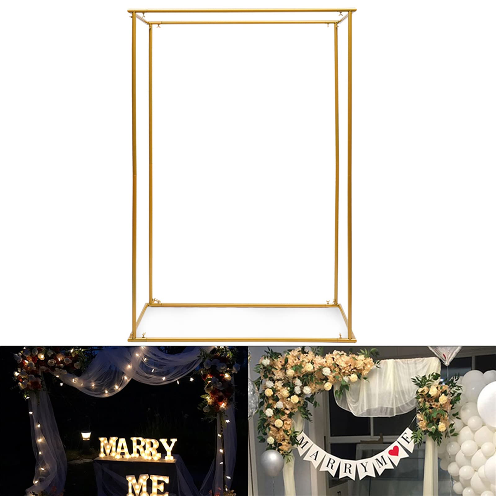 Gold Metal Wedding Arch Stand - Square Backdrop Display for Outdoor & Indoor Ceremonies - Perfect for Weddings, Parties, and Photo Shoots