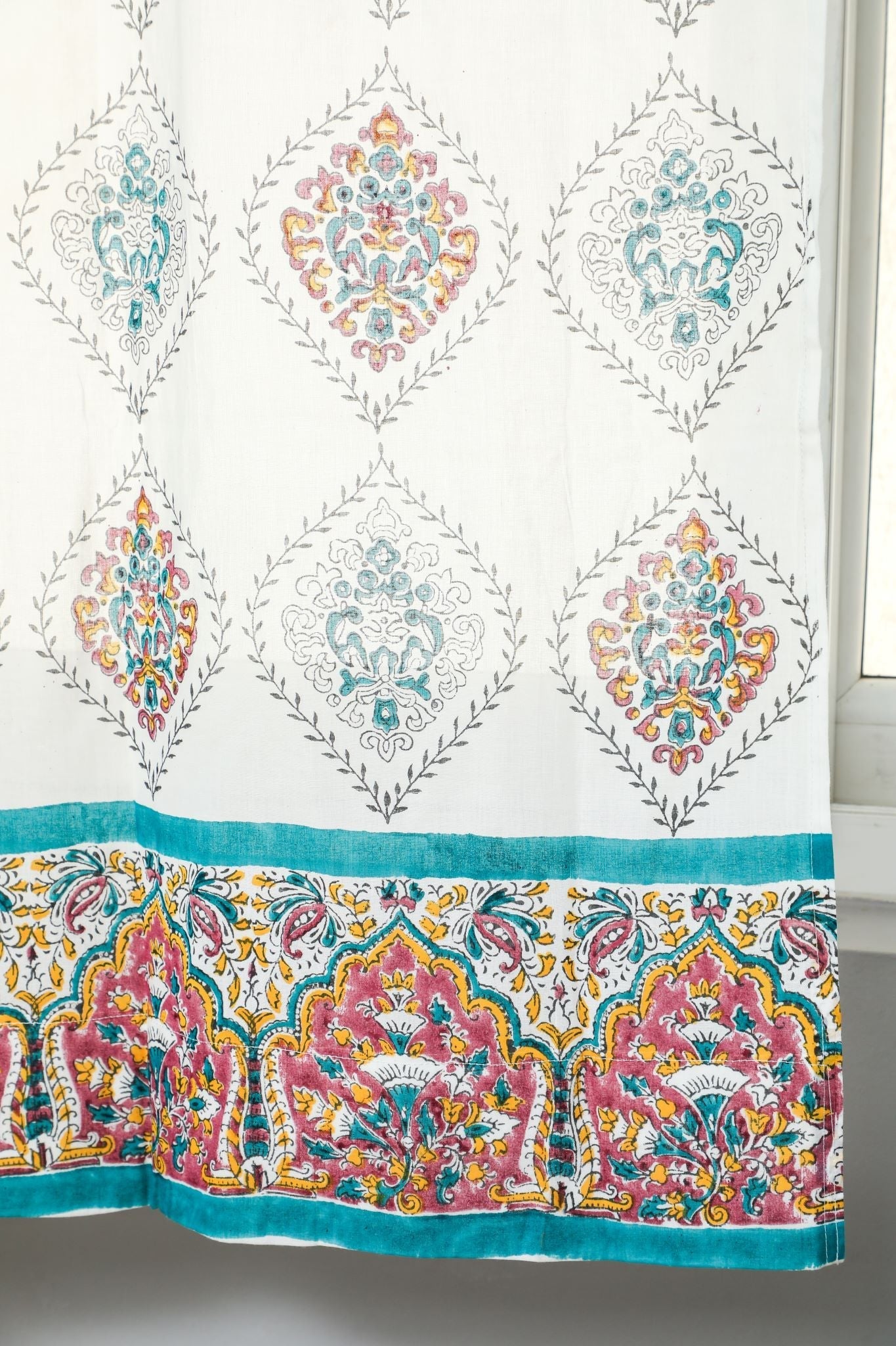 Handblock Printed Cotton Window Curtains - Handcrafted Carved Ornaments Design for Living Room, Bedroom & Home Decor