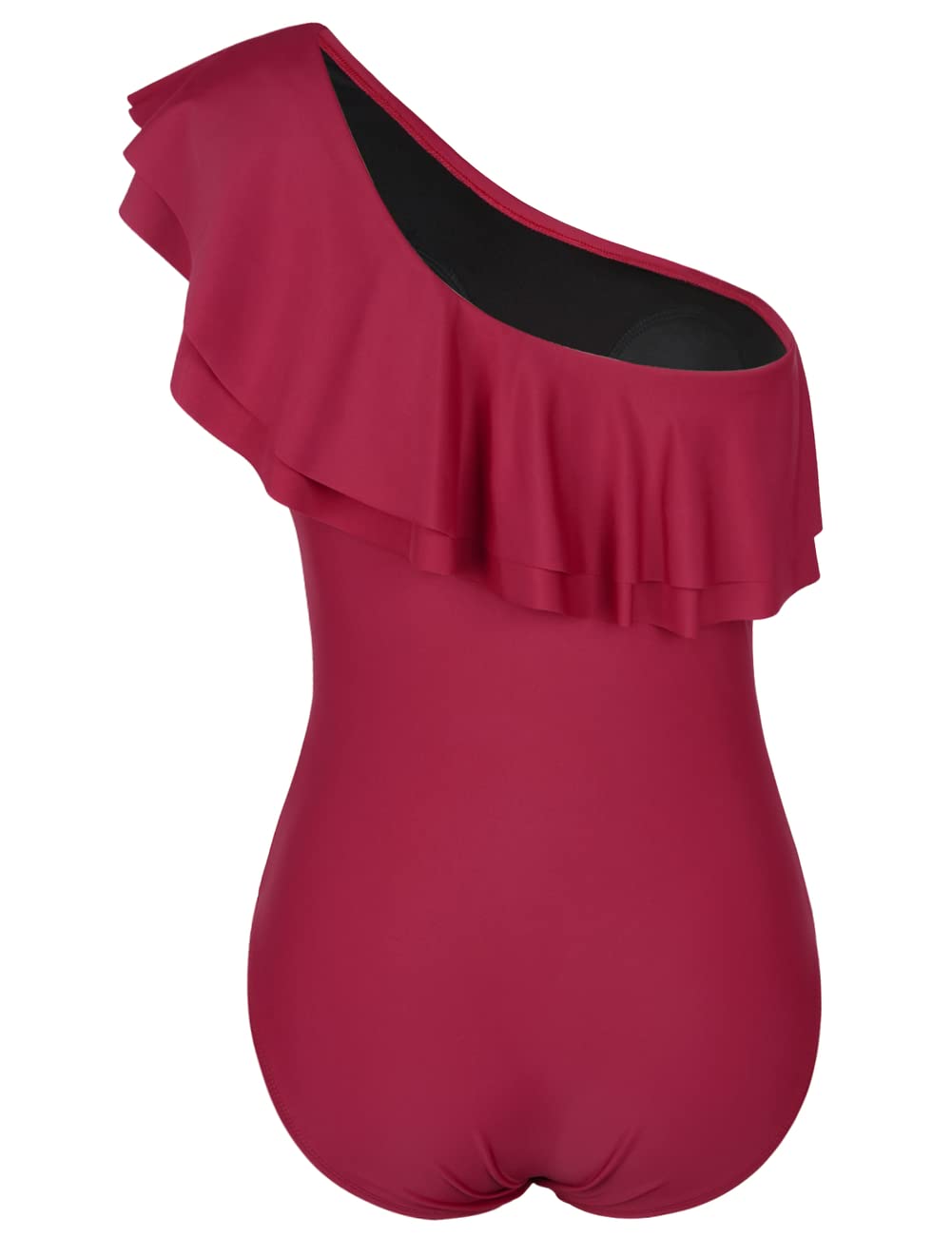 Hilor Women's One Shoulder Asymmetric One Piece Swimsuit with Ruffles - Sexy Bathing Suit for Beach, Pool Party & Summer Vacation