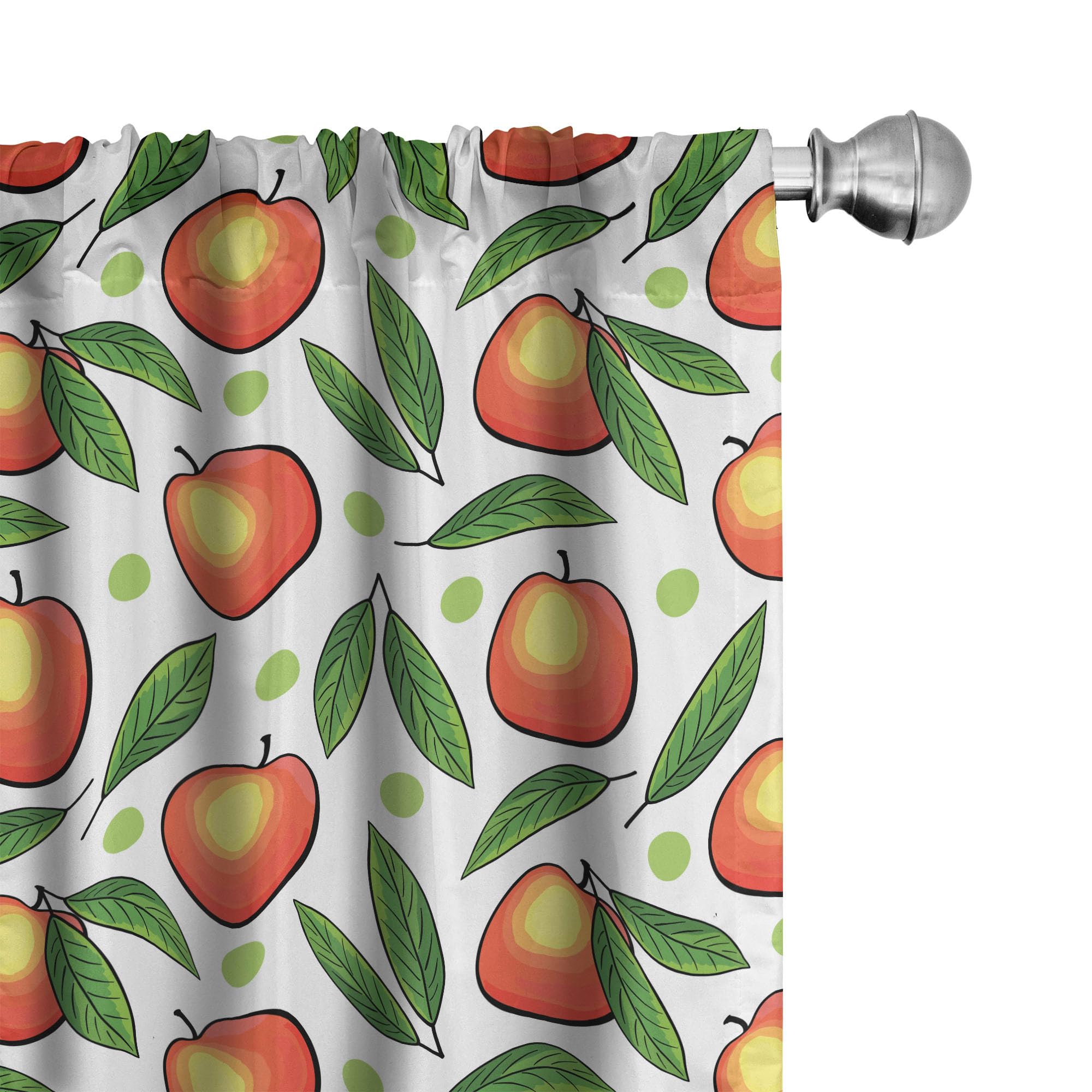 Ambesonne Fruits Curtains - Peach & Leaf Pattern with Polka Dots on White Background, 2 Panel Set (28